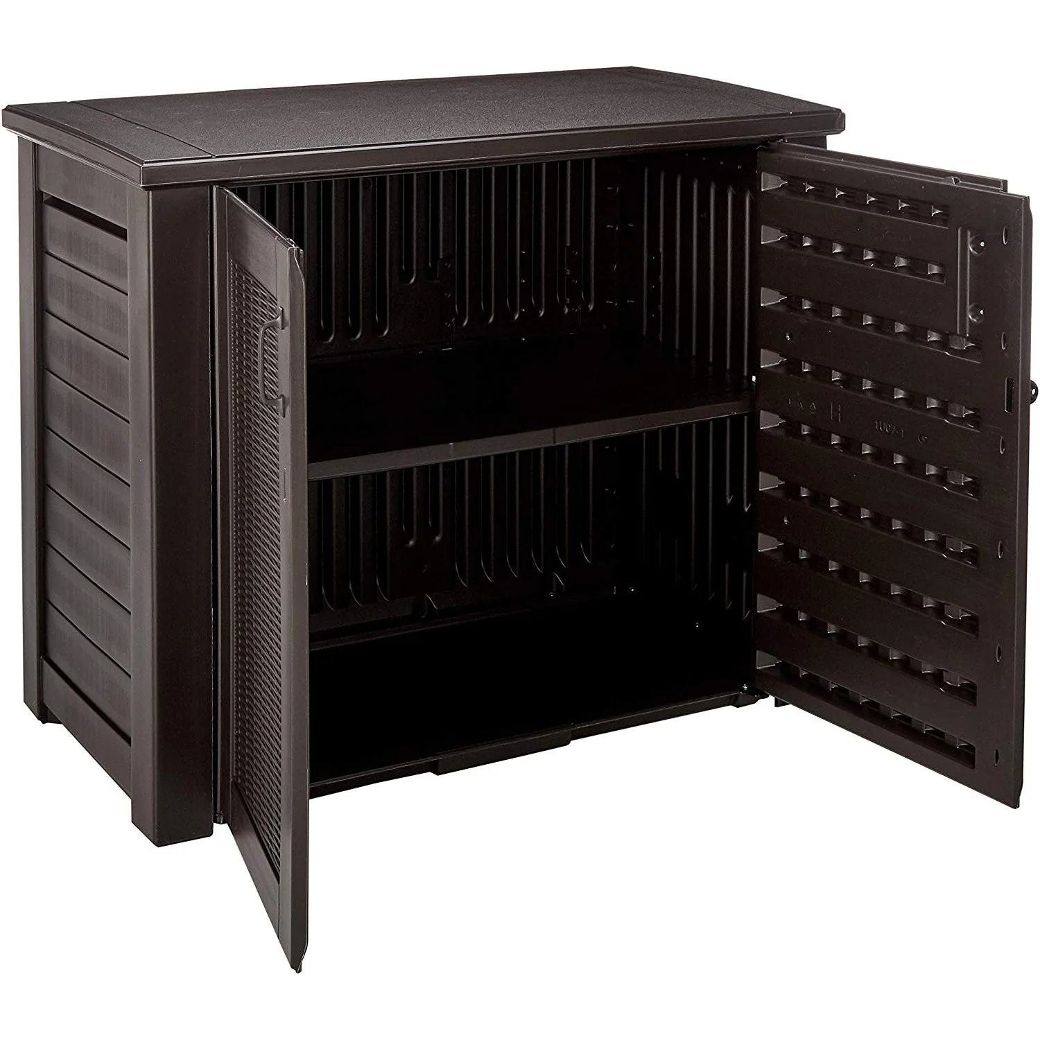 Rubbermaid Weather Resistant Resin Chic Outdoor Patio Storage Cabinet, Black Oak - Image 3