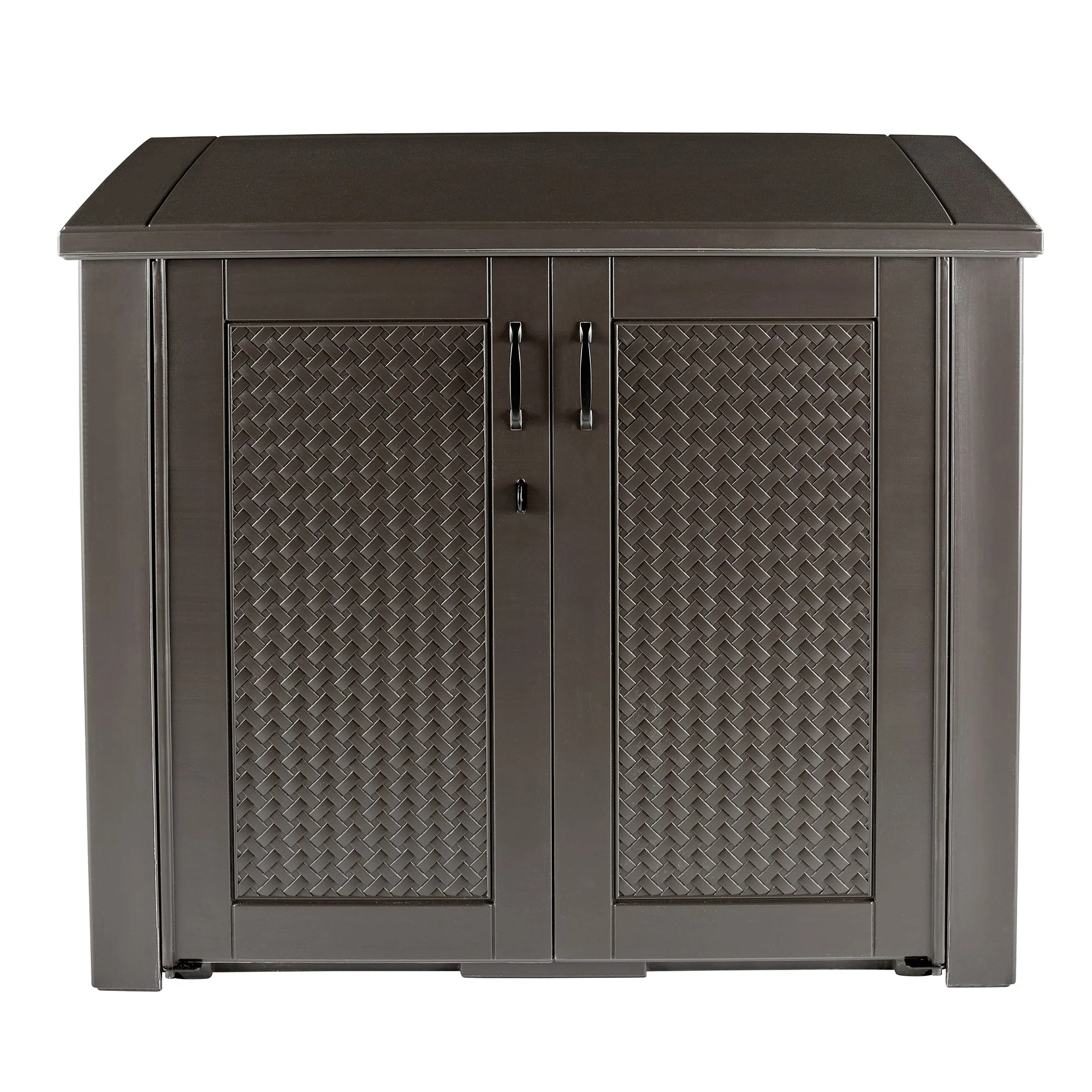 Rubbermaid Weather Resistant Weaved Resin Outdoor Patio Storage Cabinet, Brown - Image 2