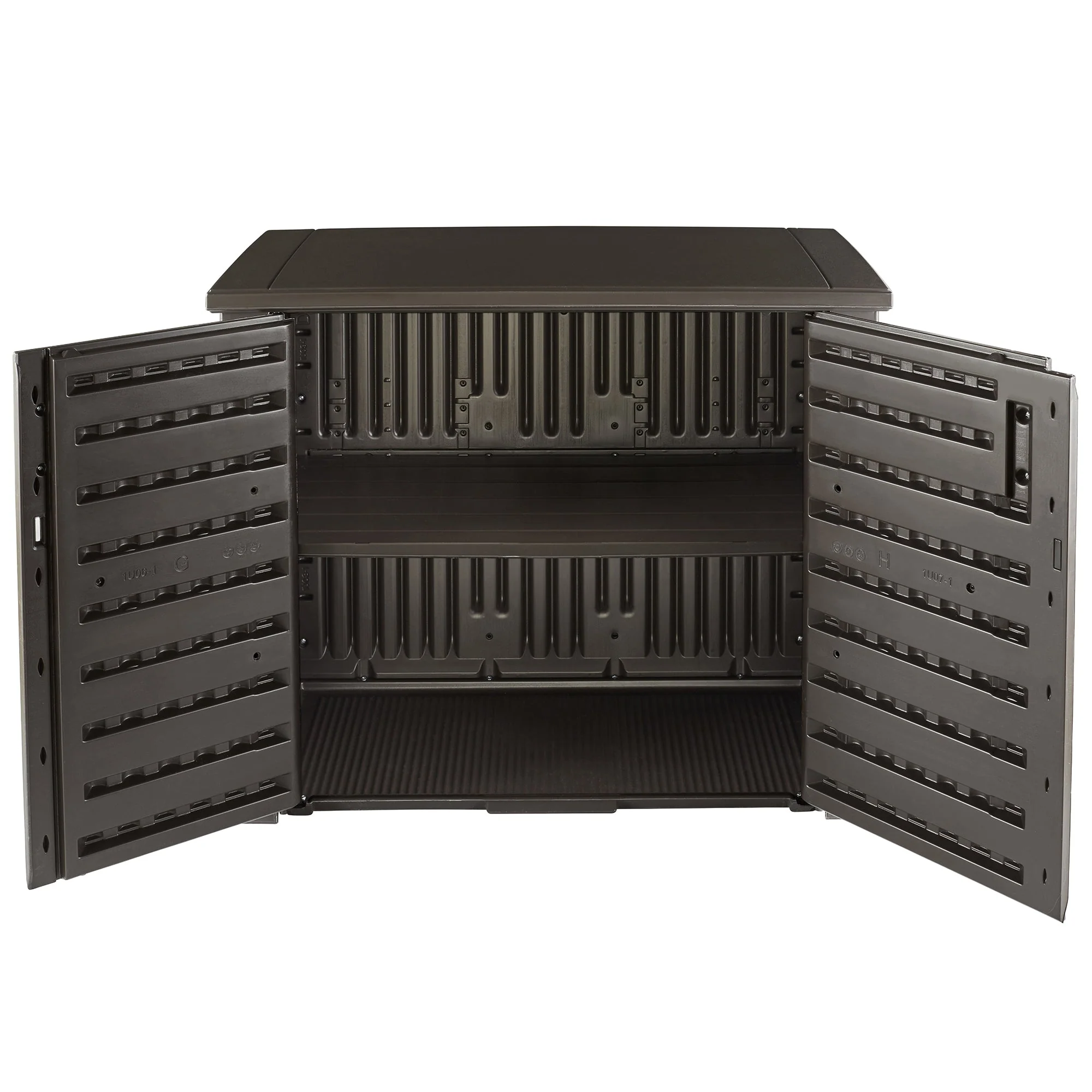 Rubbermaid Weather Resistant Weaved Resin Outdoor Patio Storage Cabinet, Brown - Image 3