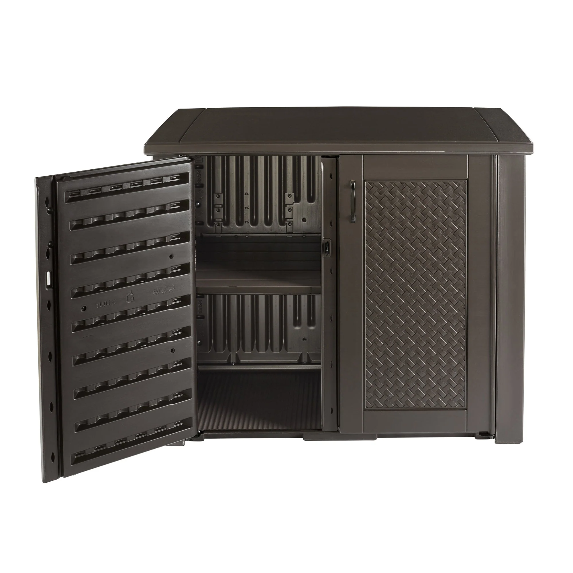 Rubbermaid Weather Resistant Weaved Resin Outdoor Patio Storage Cabinet, Brown - Image 4