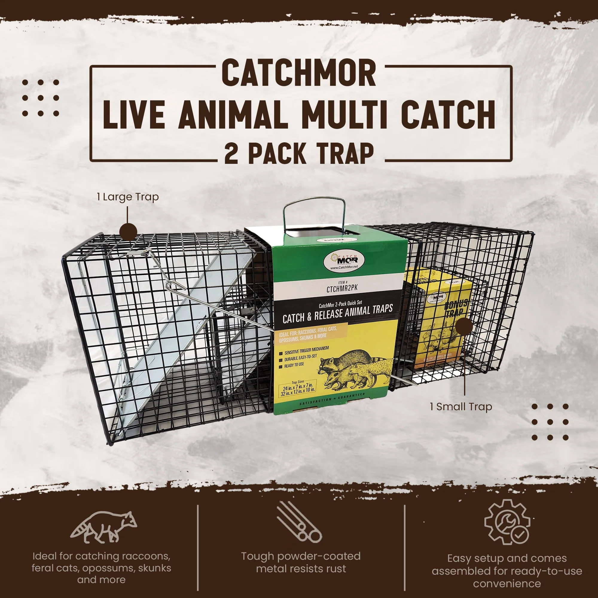 Rugged Ranch CatchMor Live Animal Multi Catch 2 Pack Trap, 1 Large & 1 Small - Image 2