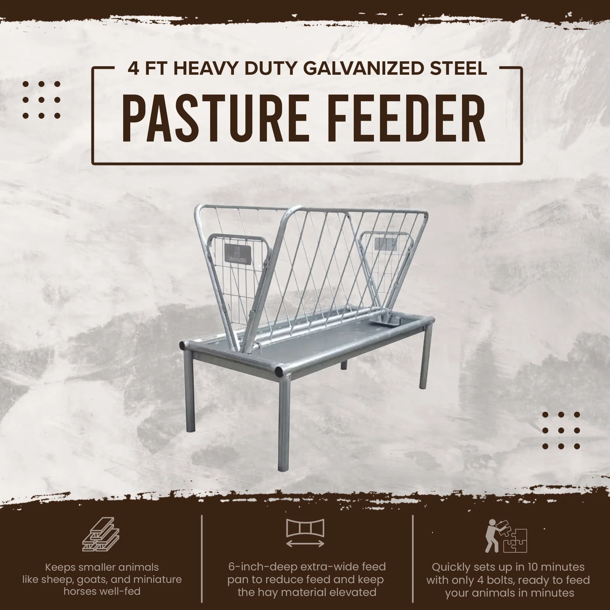 Rugged Ranch Products GV3PF 4 Ft Heavy Duty Galvanized Steel Pasture Feeder - Image 2