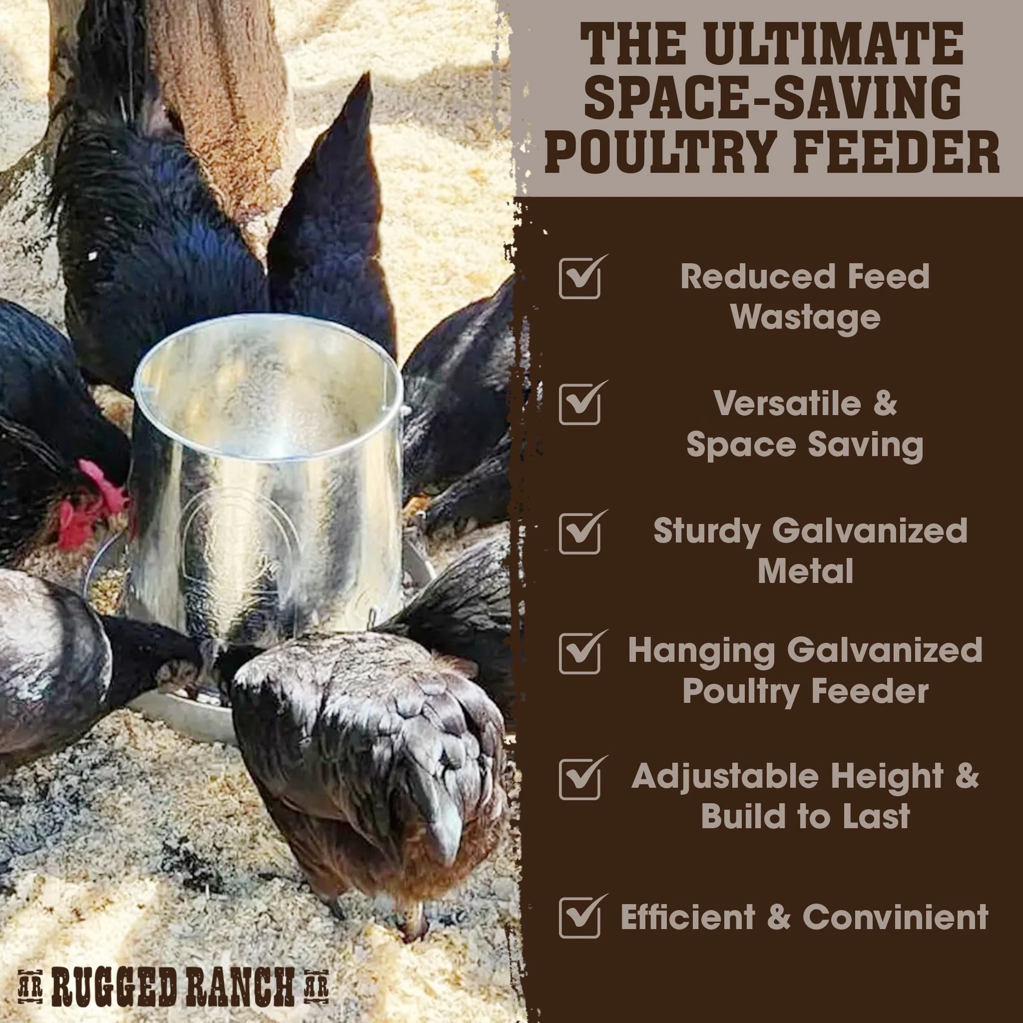 Rugged Ranch Products RuggEgg Ranch 15 Pound Hanging Galvanized Poultry Feeder - Image 3
