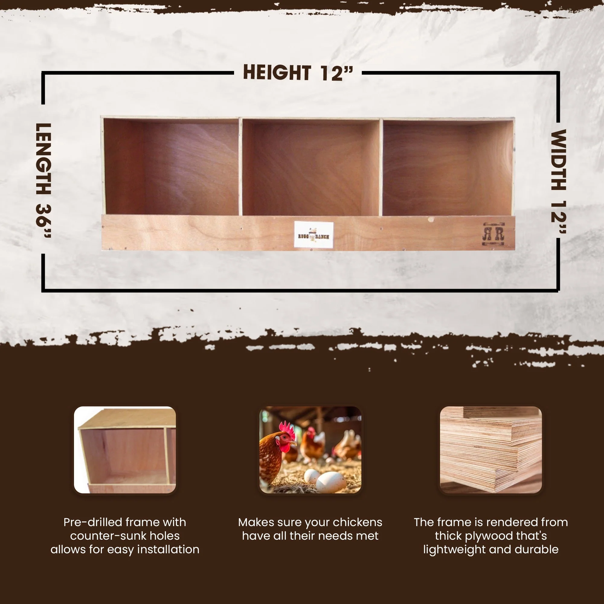 Rugged Ranch TRIPLEX RuggEgg Barn Wooden Chicken Coop Triple Nesting Egg Boxes - Image 3
