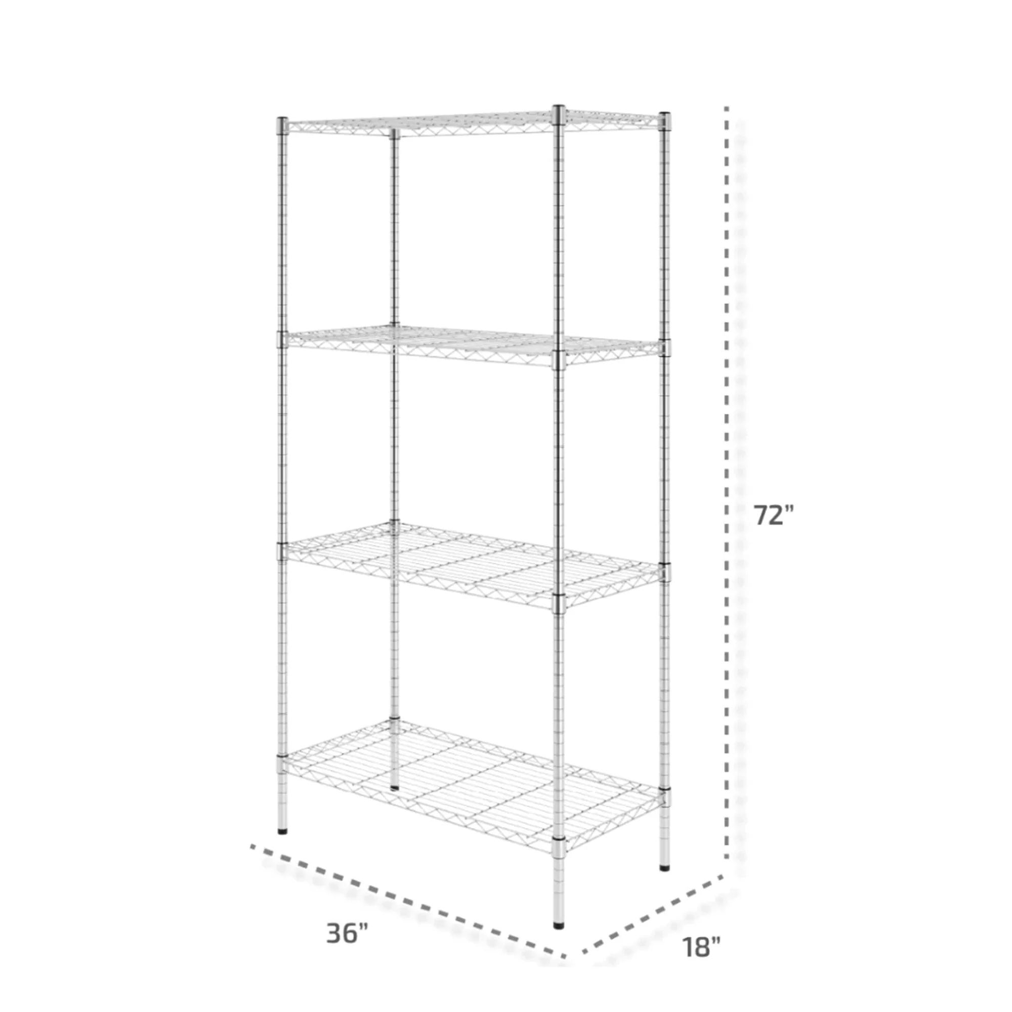 SafeRacks 4 Tier Steel Wire Storage Shelving Unit with 4 Leveling Feet, Silver - Image 2
