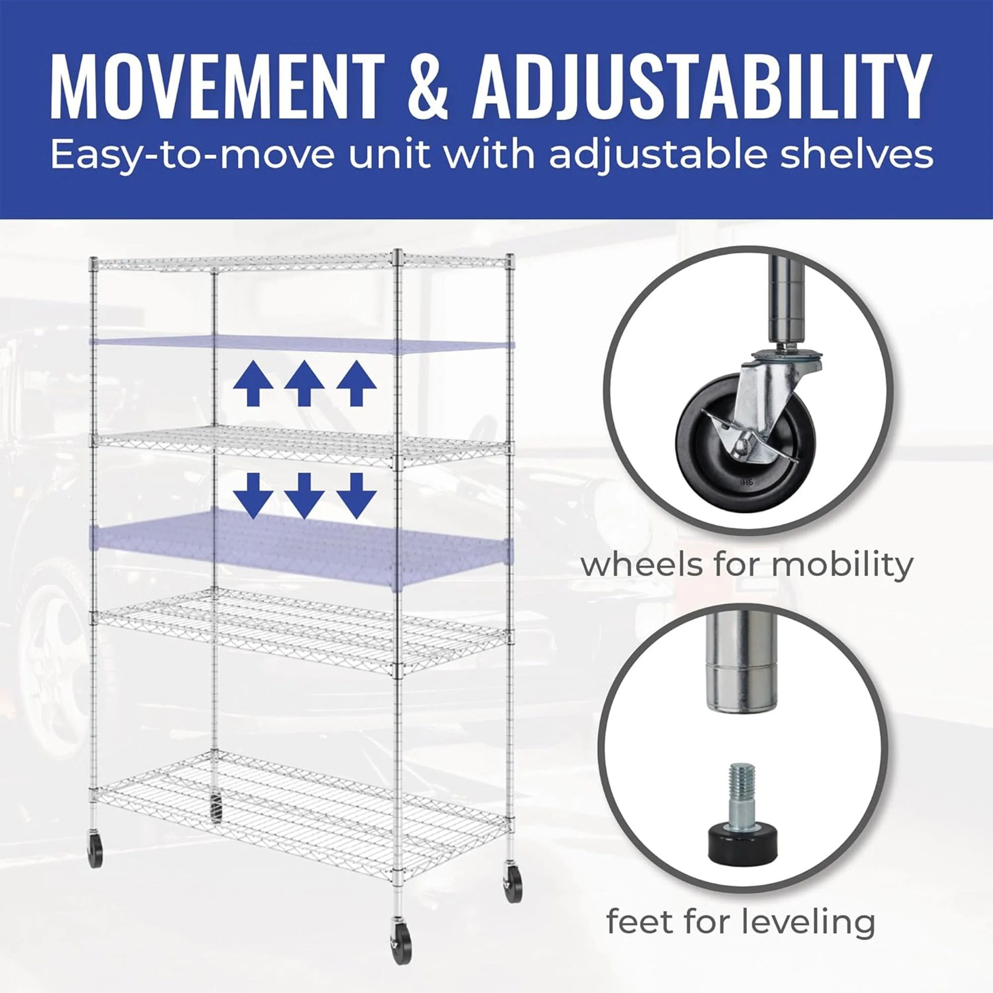 SafeRacks 4 Tiered Storage Shelves w/Heavy Duty Steel Wire Shelving Unit, Silver - Image 3