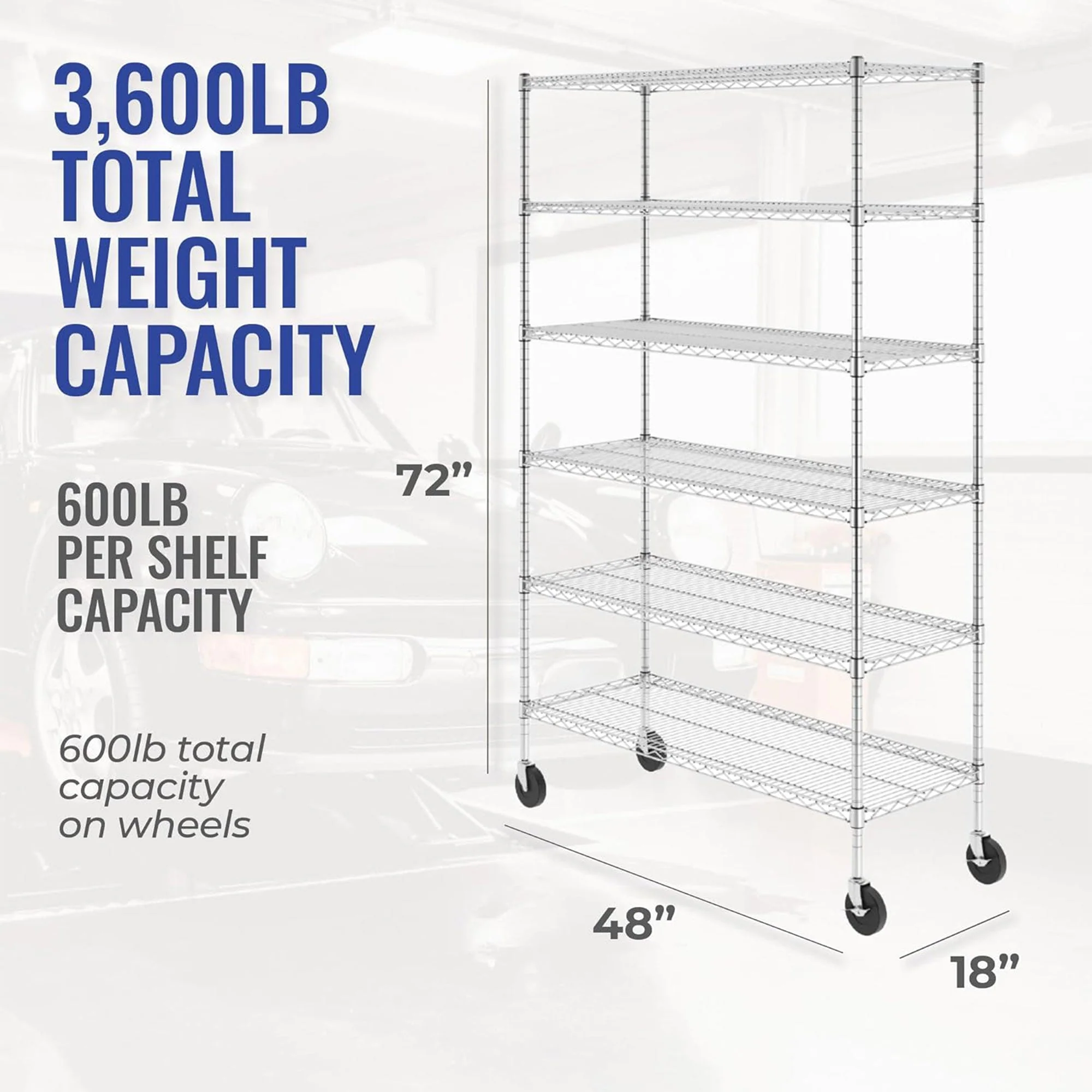 SafeRacks 6 Tiered Storage Shelves w/Heavy Duty Steel Wire Shelving Unit, Silver - Image 2