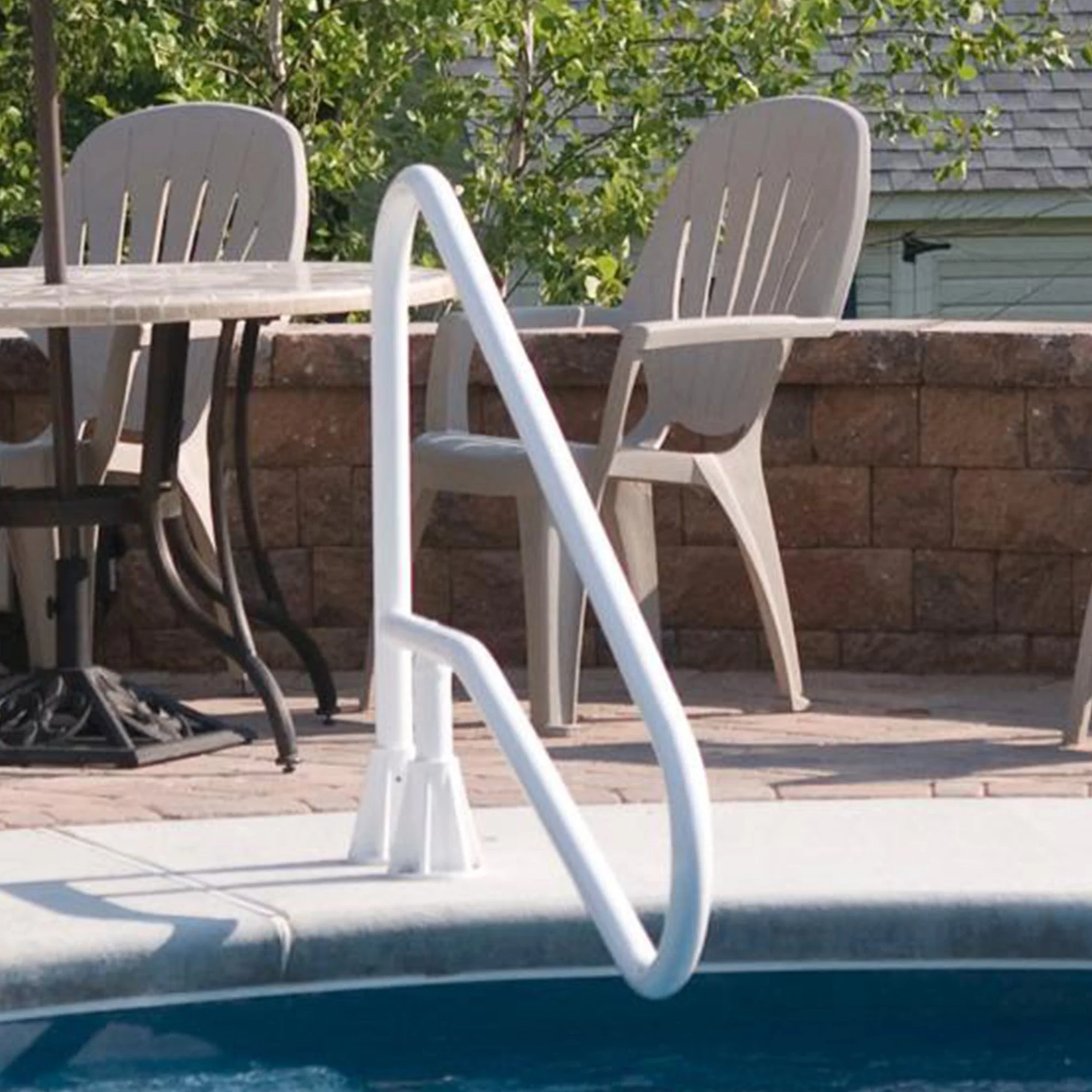 Saftron 54"x32" Cross Braced 3 Bend Slope In-Water Return to Deck Handrail White - Image 6