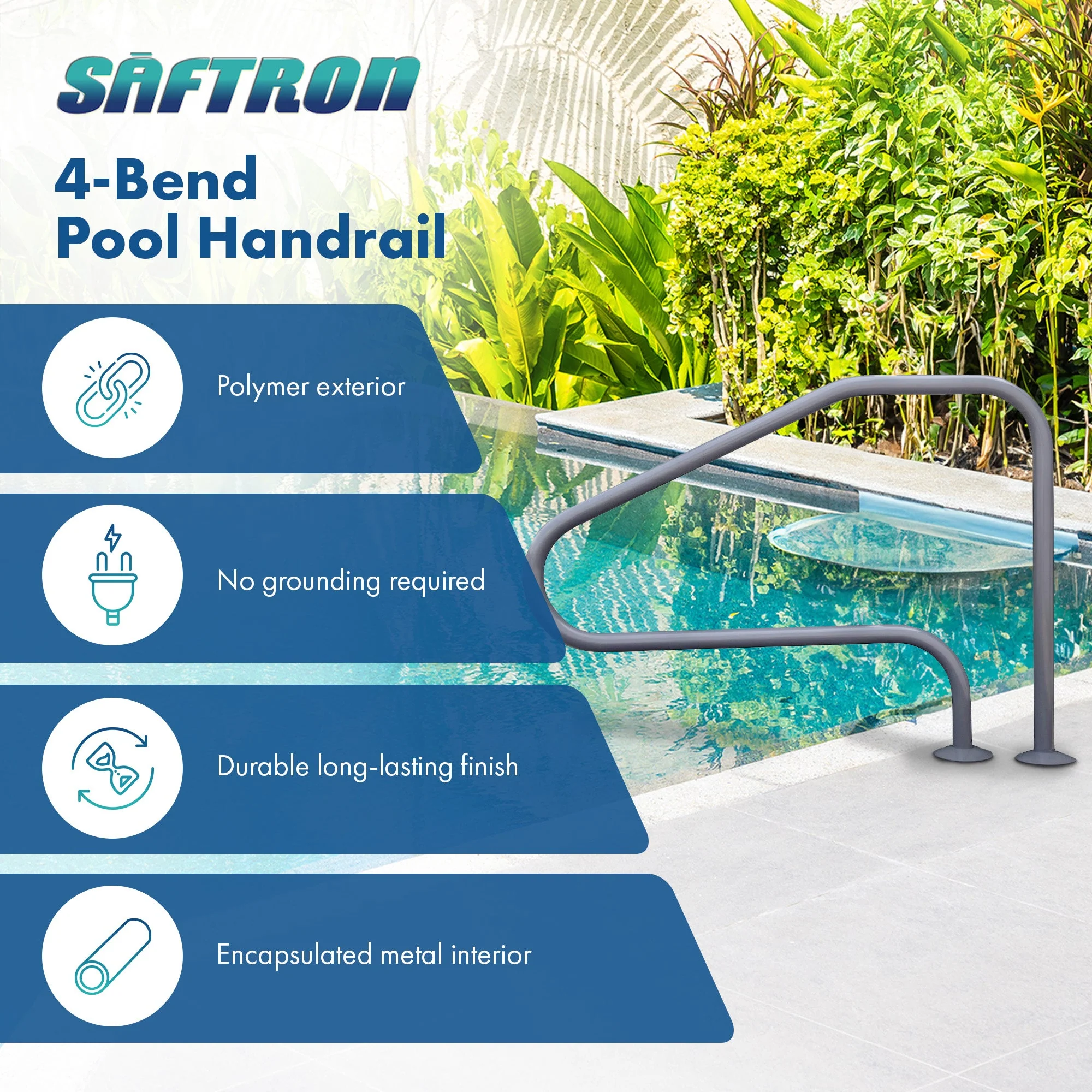 Saftron RTD-448-GG 4 Bend Swimming Pool Mounted Polymer Handrail, Gray (2 Pack) - Image 2