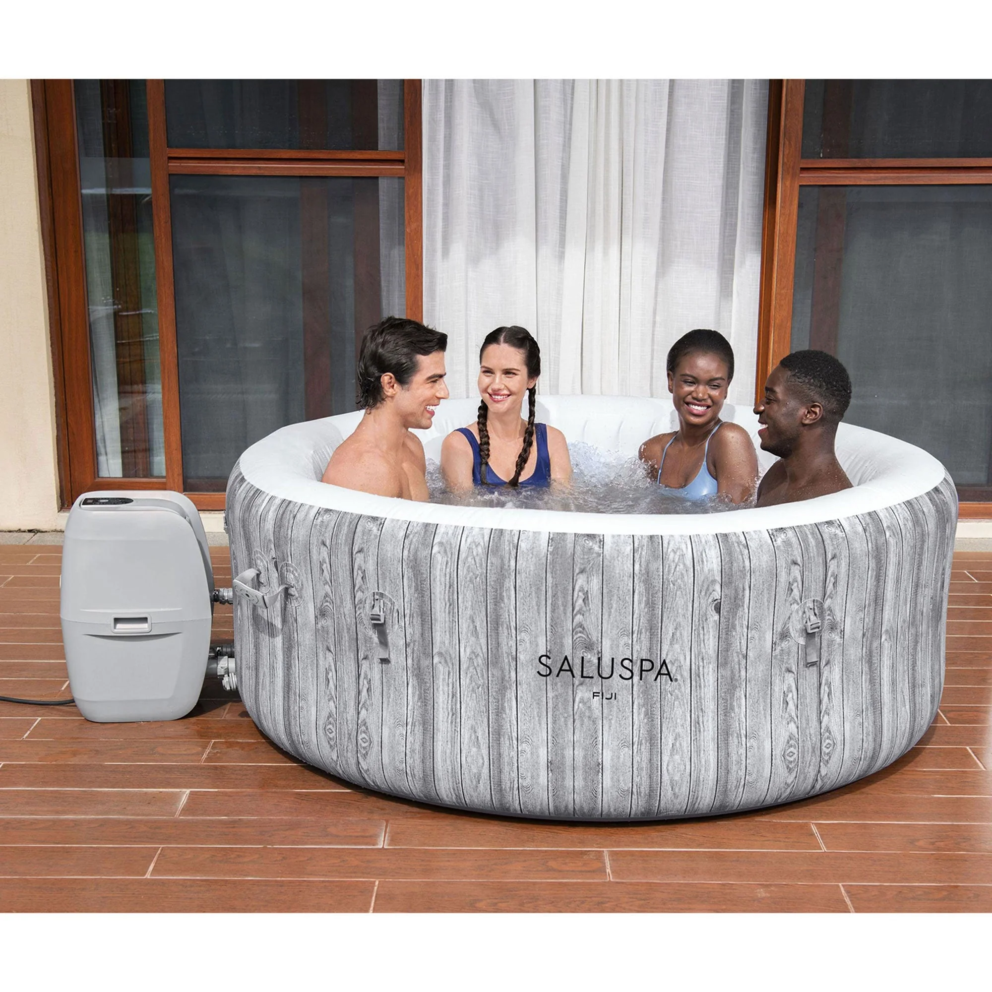 SaluSpa Color LED Spa Waterfall w/Bestway Fiji AirJet Inflatable Hot Tub, Gray - Image 8