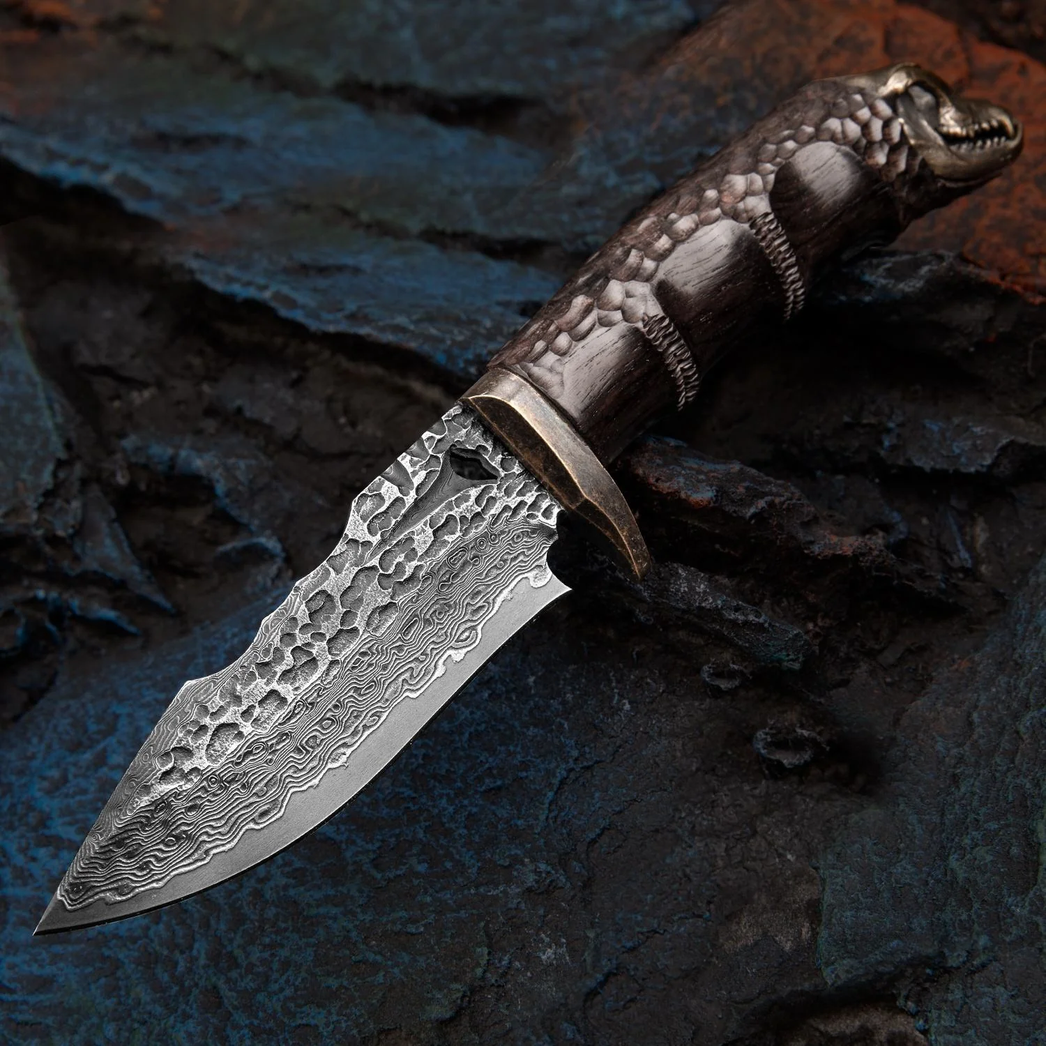 Savage VG10 Damascus Hunting Knife with Exotic Ebony Wood Handle - Image 3