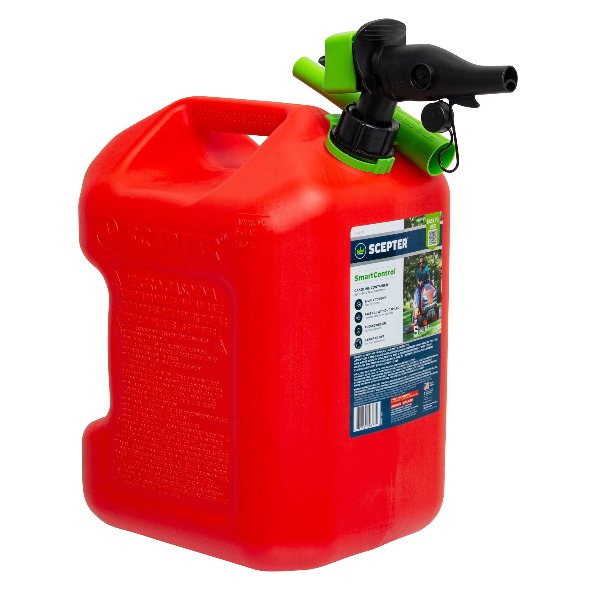 Scepter SmartControl Dual Handle 5 Gal Gasoline Can Jug with Funnel, 4 Pack, Red - Image 2