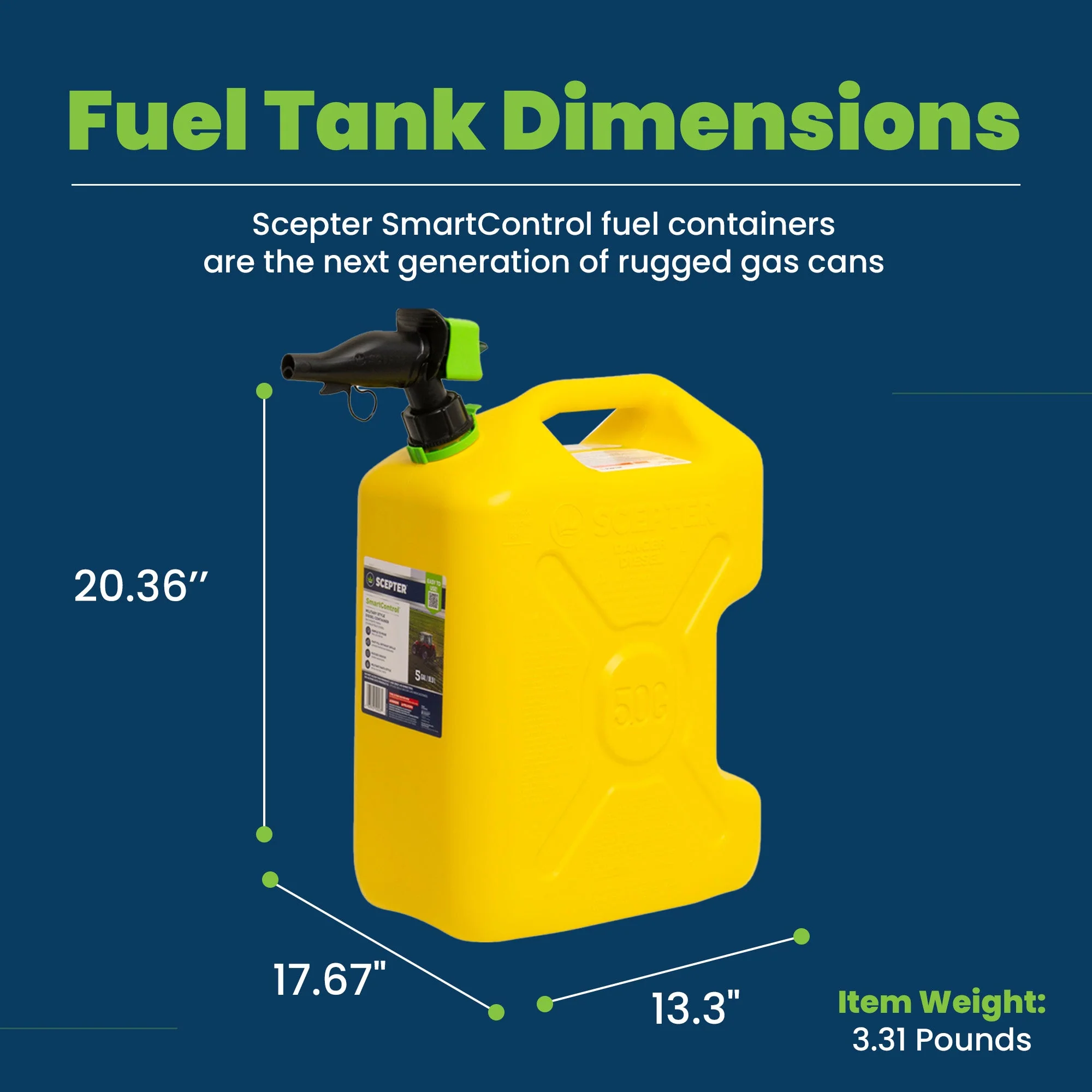 Scepter SmartControl Dual Handle Diesel Gas Container Jug, 5 Gal, 4 Pack, Yellow - Image 3