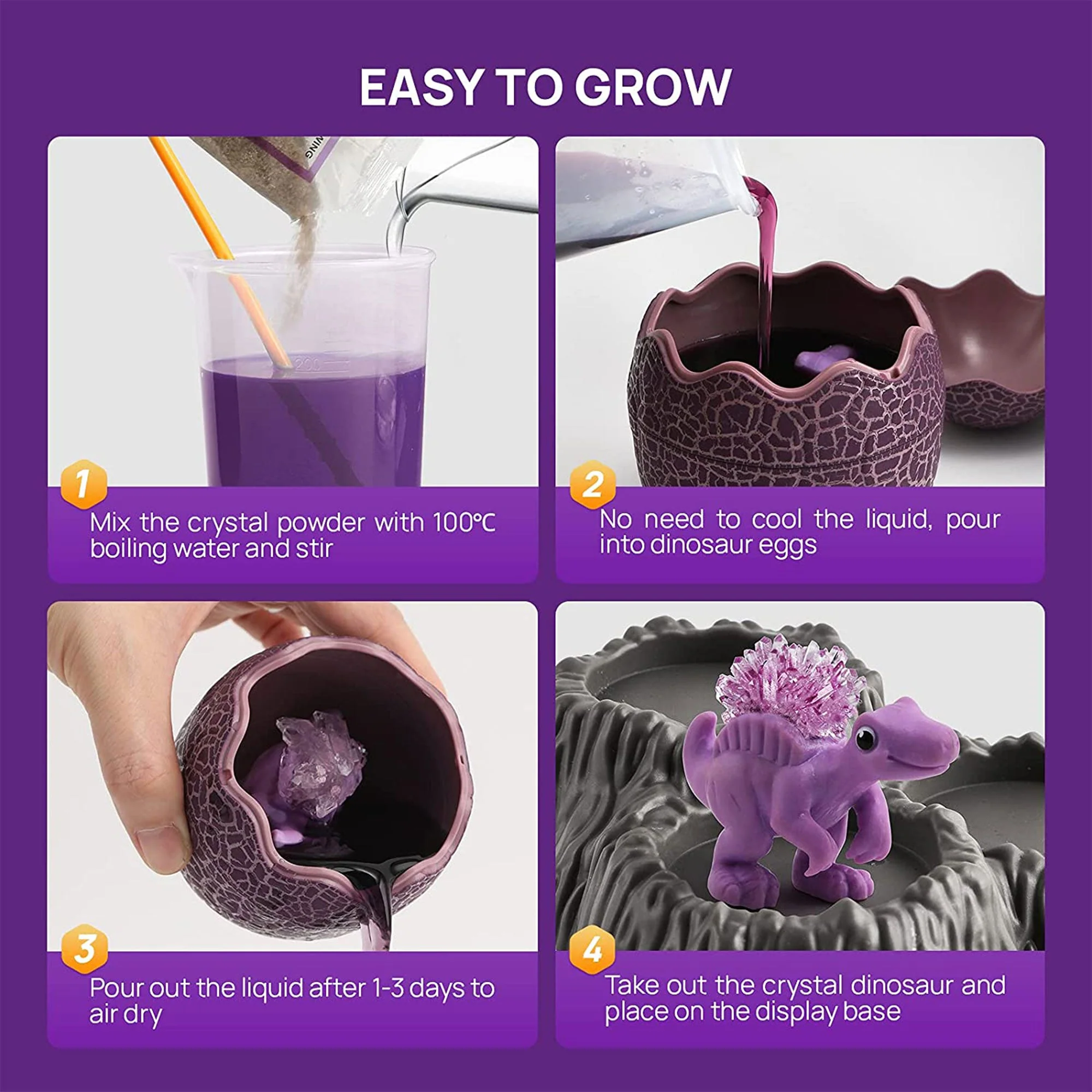 Science Can Geoscience 3 Color Crystal Dinosaur Deluxe Growing Kit Experiment - Image 5