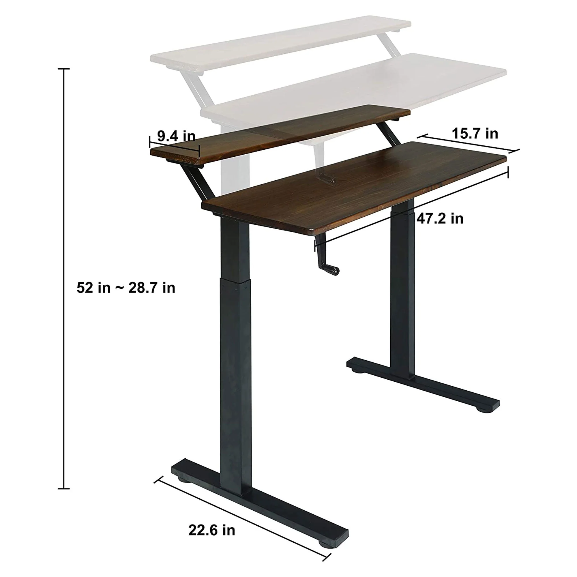 SDADI Adjustable Height Steel Frame 2 Tier Standing Desk w/ Crank, Light Grain - Image 8