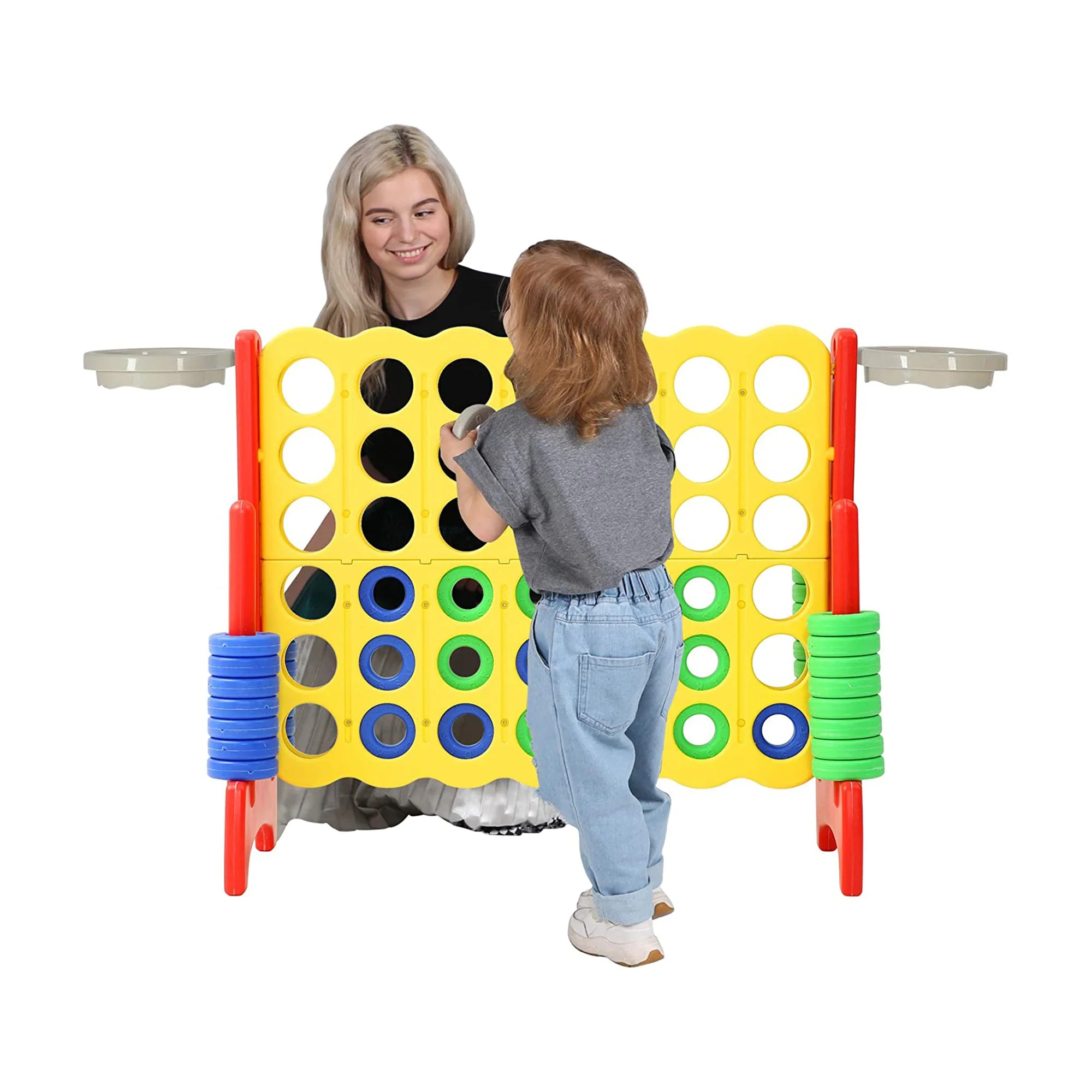 SDADI Giant 33 Inch 4-In-A-Row Game and Basketball Game for Kids, Yellow and Red - Image 4