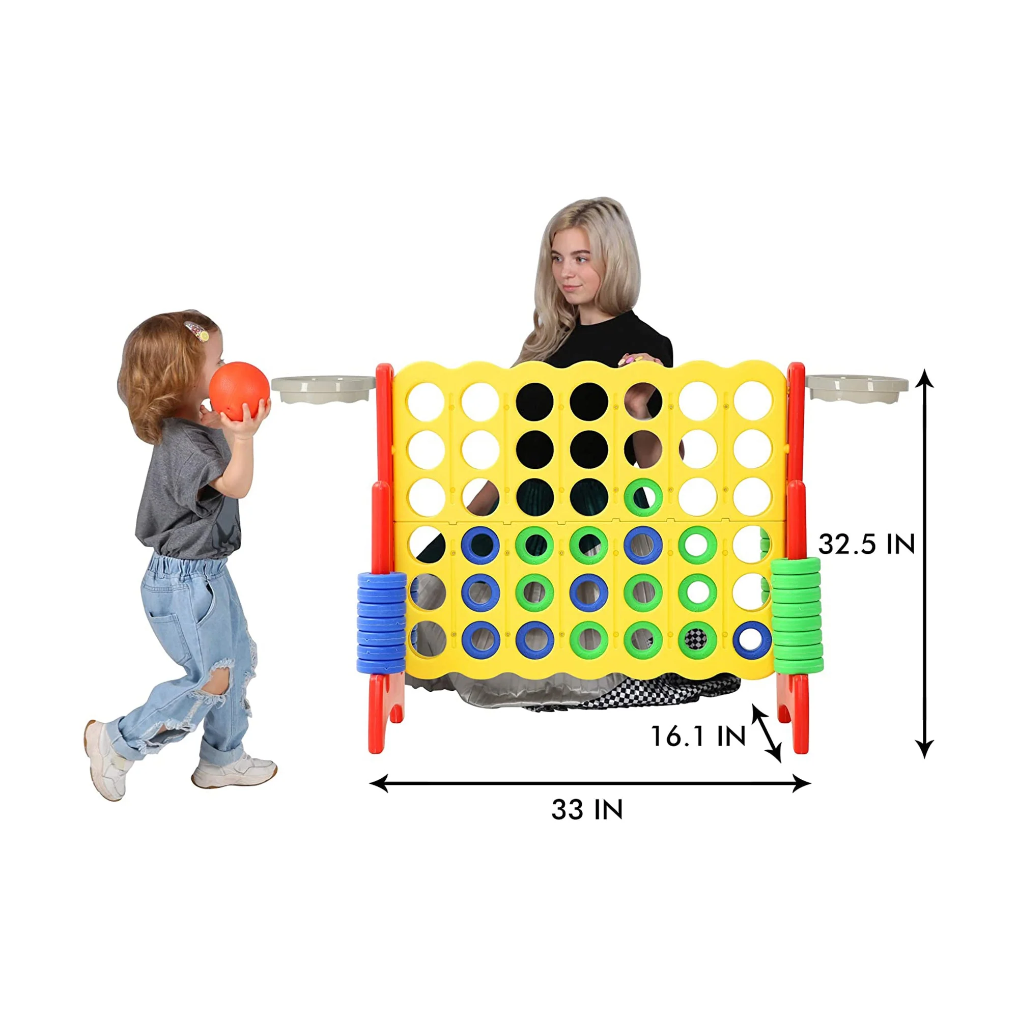 SDADI Giant 33 Inch 4-In-A-Row Game and Basketball Game for Kids, Yellow and Red - Image 5