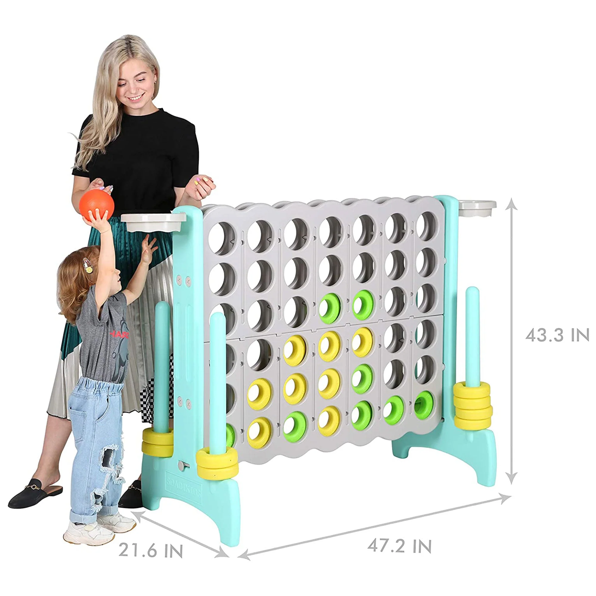 SDADI Giant 64 Inch 4-In-A-Row Game and Basketball Game for Kids, Gray and Green - Image 7