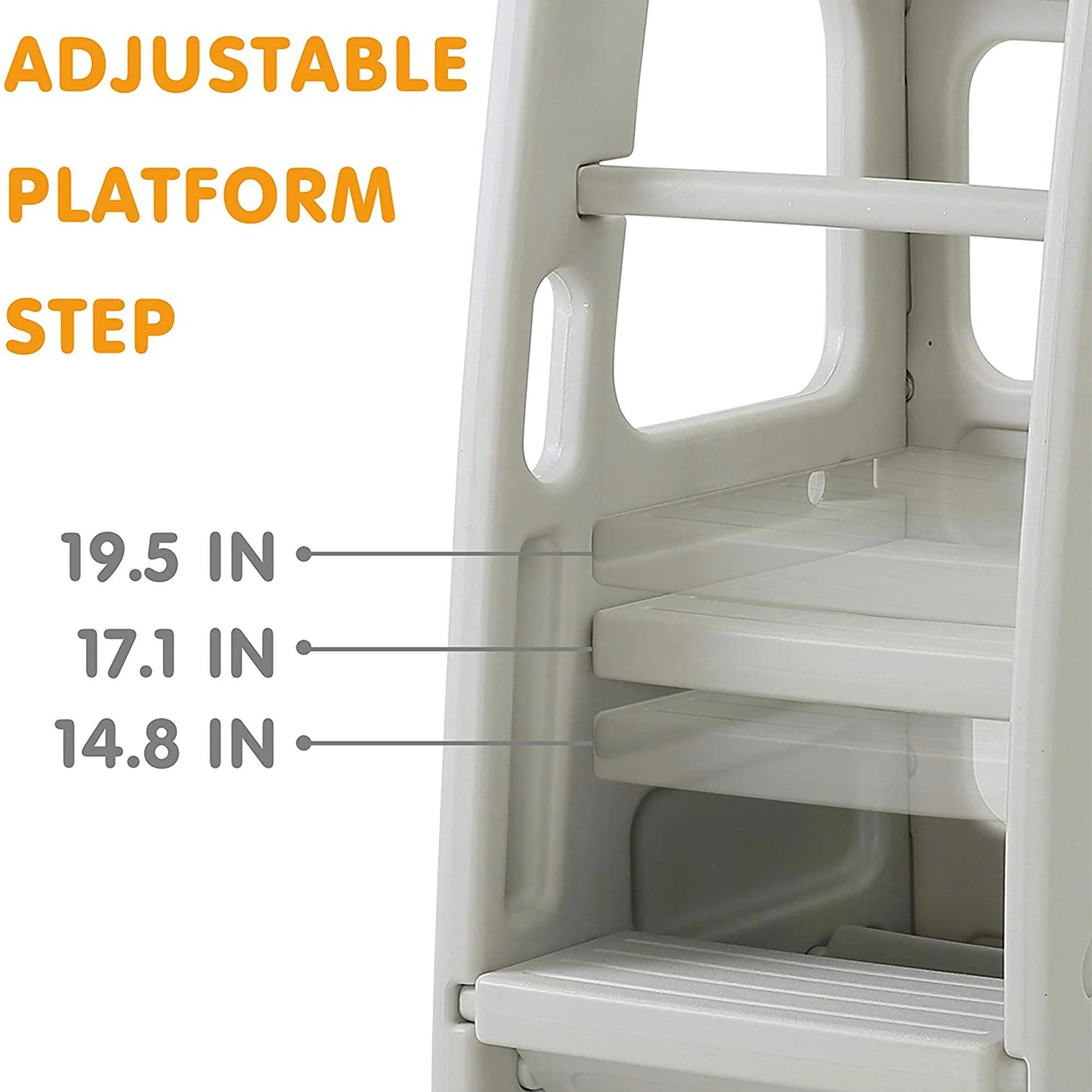 SDADI Kids Durable Plastic Step Stool with 3 Adjustable Heights, Light Gray - Image 2