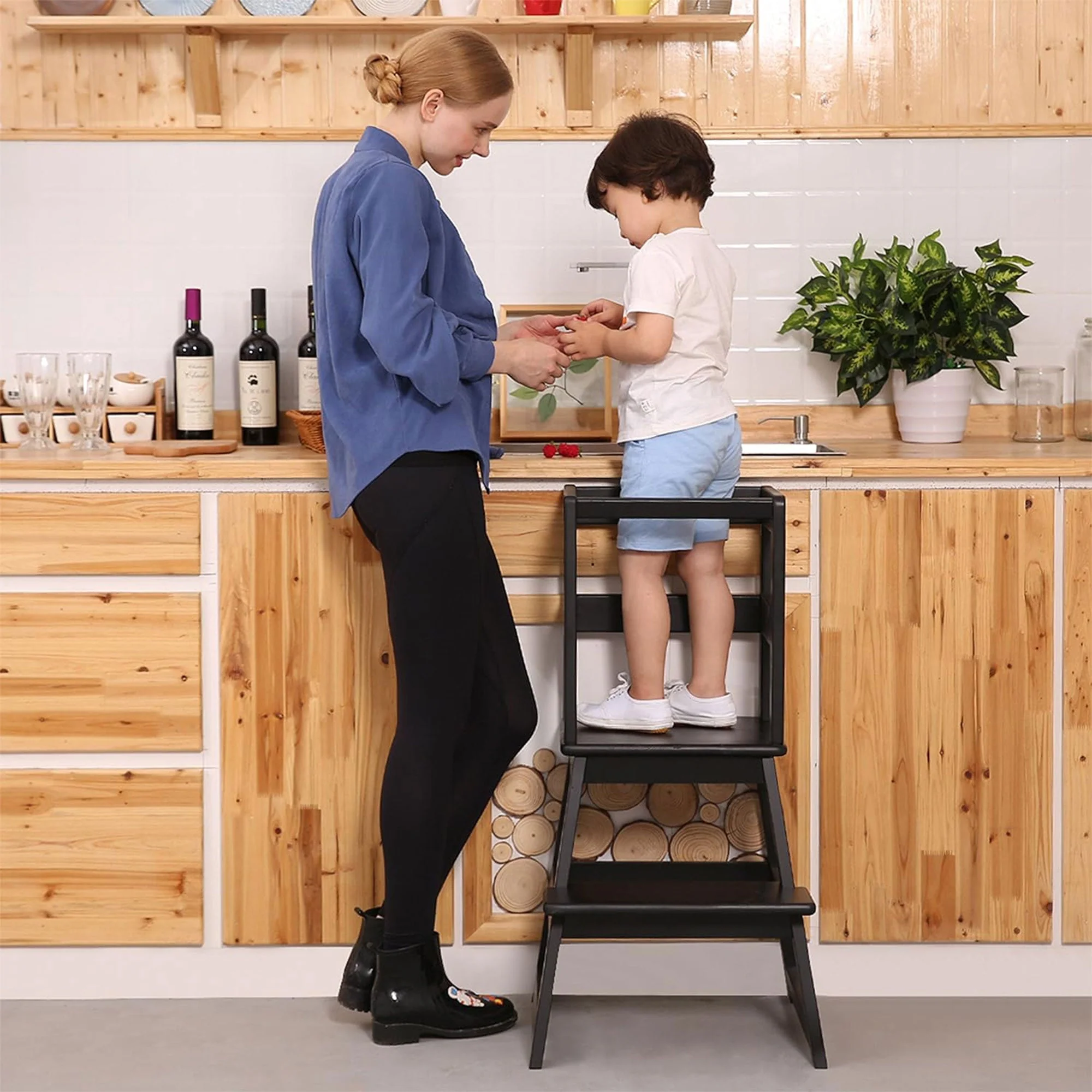 SDADI Kids Kitchen Step Stool Holds up to 150 Pounds with Safety Rail, Black - Image 5