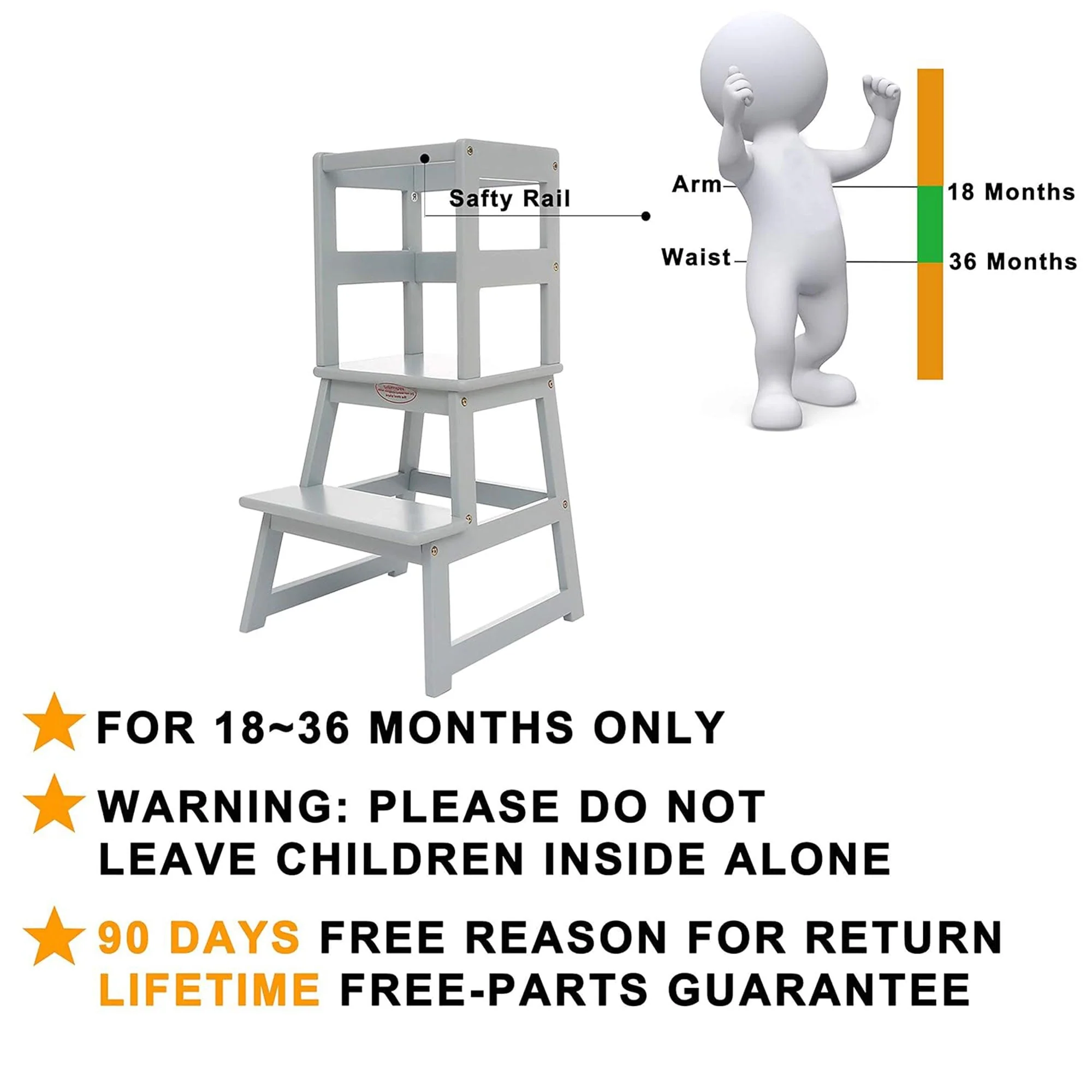 SDADI Kids Kitchen Step Stool Holds up to 150 Pounds with Safety Rail, Gray - Image 9