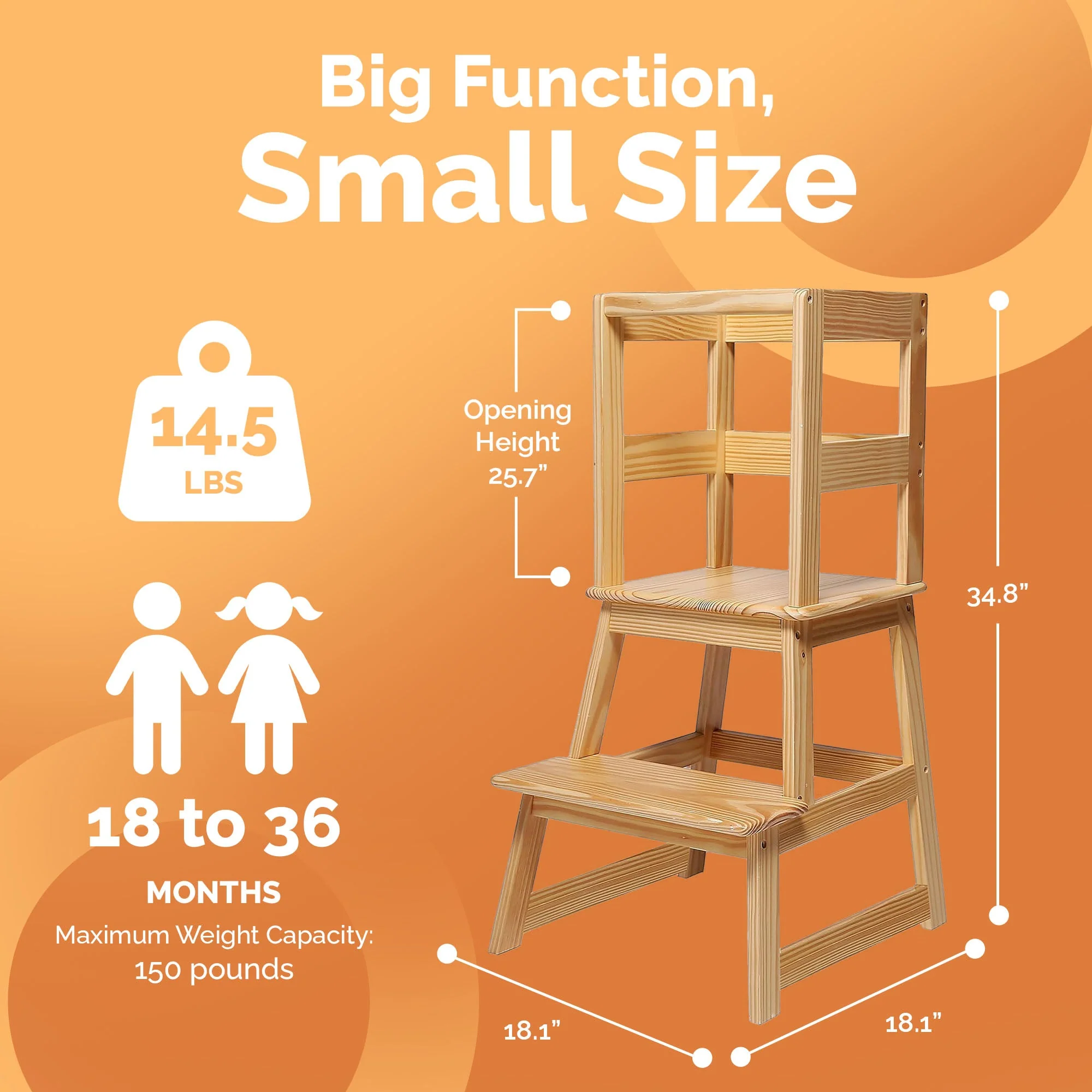 SDADI Kids Kitchen Step Stool Holds up to 150 Pounds with Safety Rail, Natural - Image 3