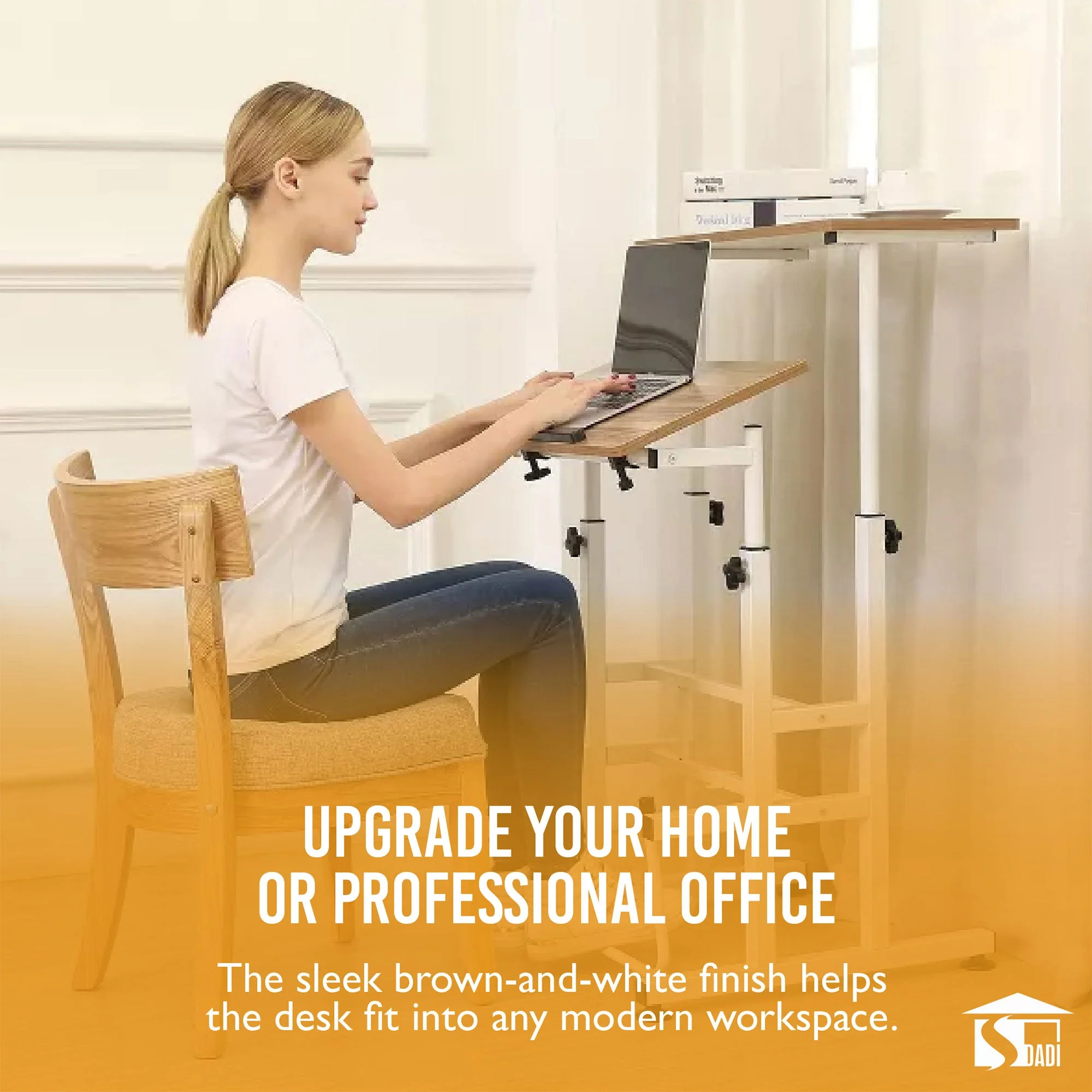 SDADI L1010WFLT Adjustable Height Mobile Standing Office Computer Desk, Light - Image 4