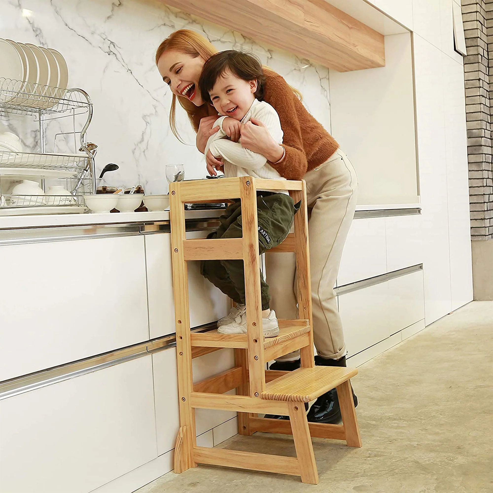 SDADI LT05N Mother's Helper Adjustable Height Kids Kitchen Step Stool, Natural - Image 5