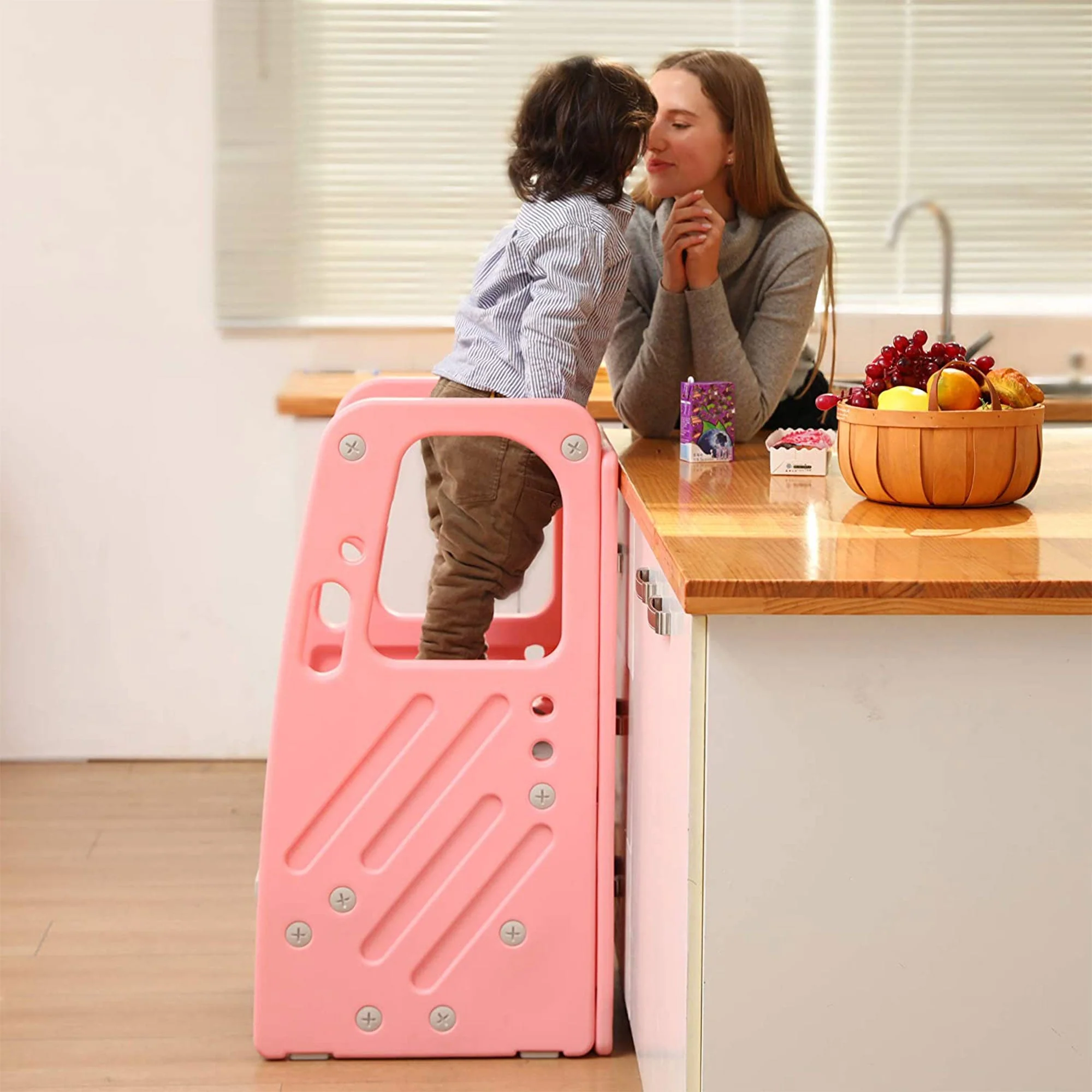 SDADI PLT01PK Children's Plastic Learning Stool with 3 Adjustable Heights, Pink - Image 4
