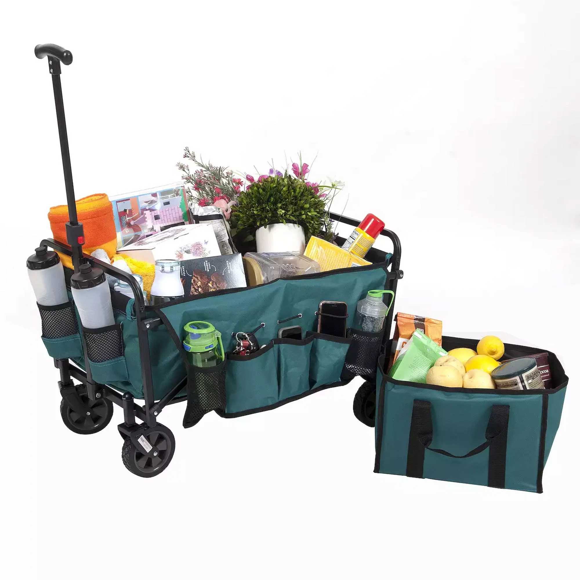 Seina All in One Foldable Garden Wagon with Mulch & Soil Dumper Included, Green - Image 6