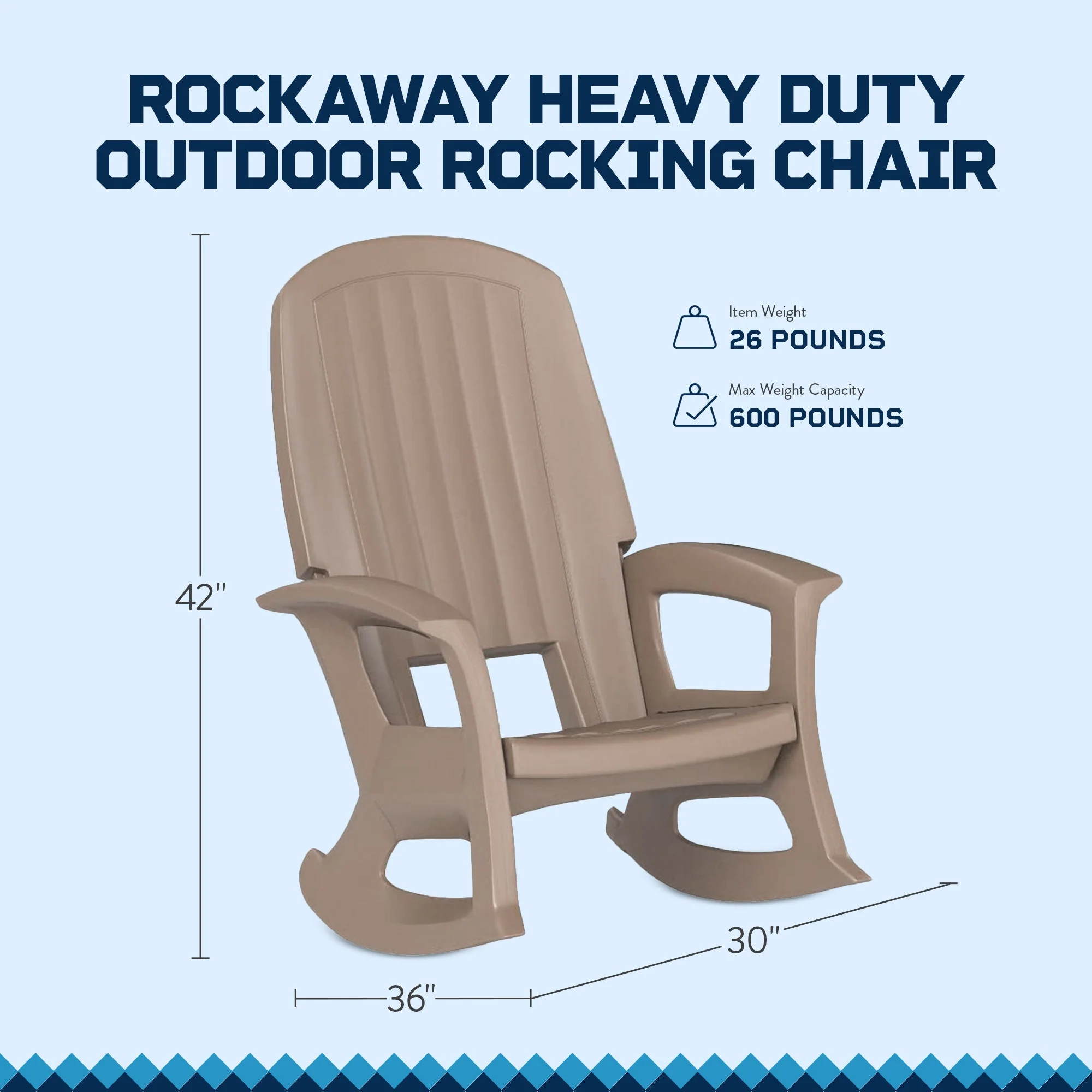 Semco Plastics Rockaway Heavy Duty All-Weather Outdoor Rocking Chair, Taupe - Image 2