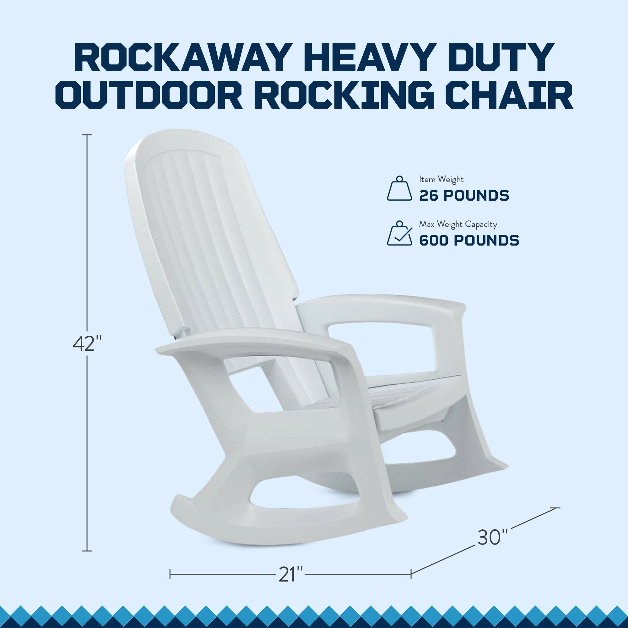 Semco Plastics Rockaway Heavy Duty All-Weather Outdoor Rocking Chair, White - Image 3
