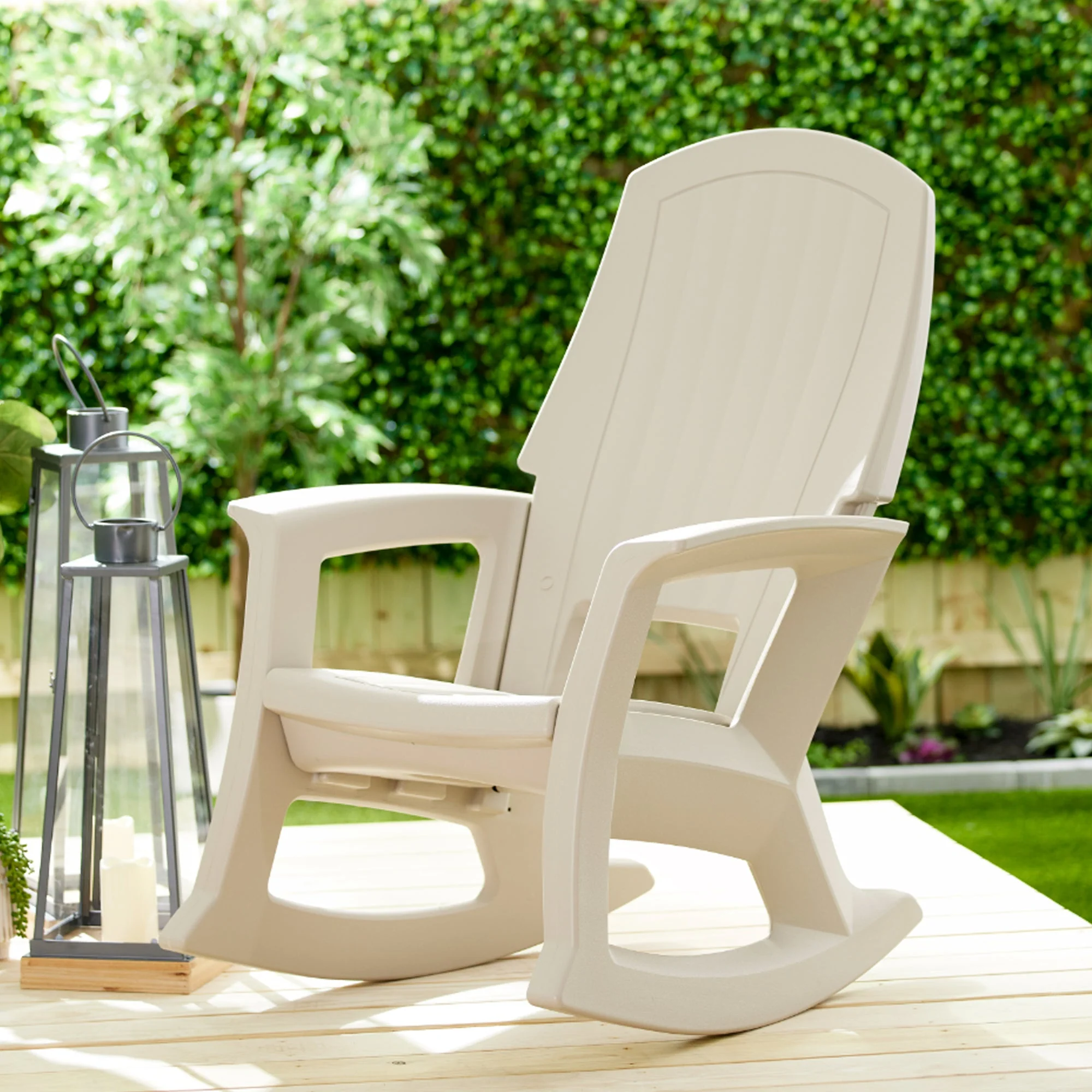 Semco Plastics Rockaway Heavy Duty Plastic Outdoor Rocking Chair, Tan (2 Pack) - Image 6