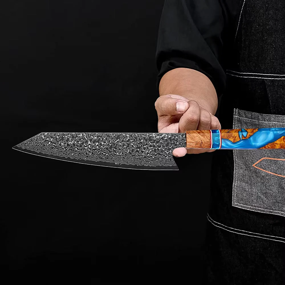 Serene Chef Knife with Exotic Olive Wood Burl & Resin Handle - Image 2