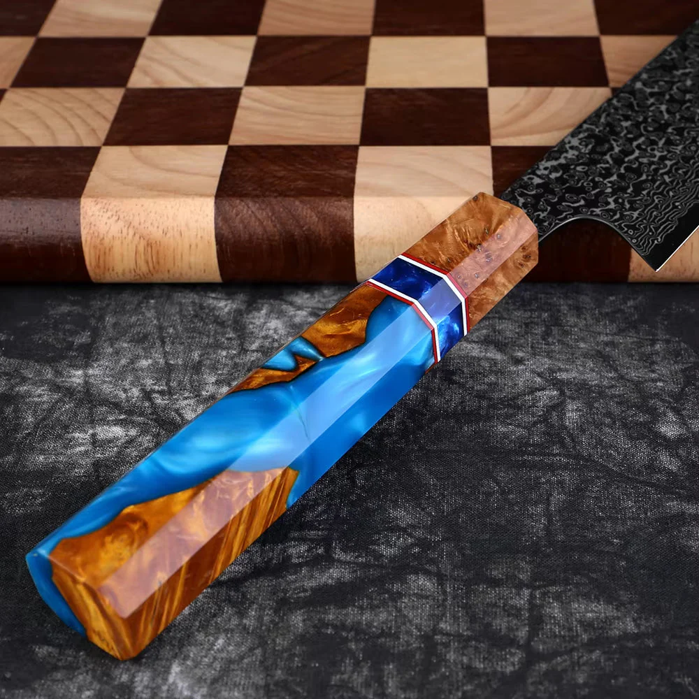 Serene Chef Knife with Exotic Olive Wood Burl & Resin Handle - Image 4