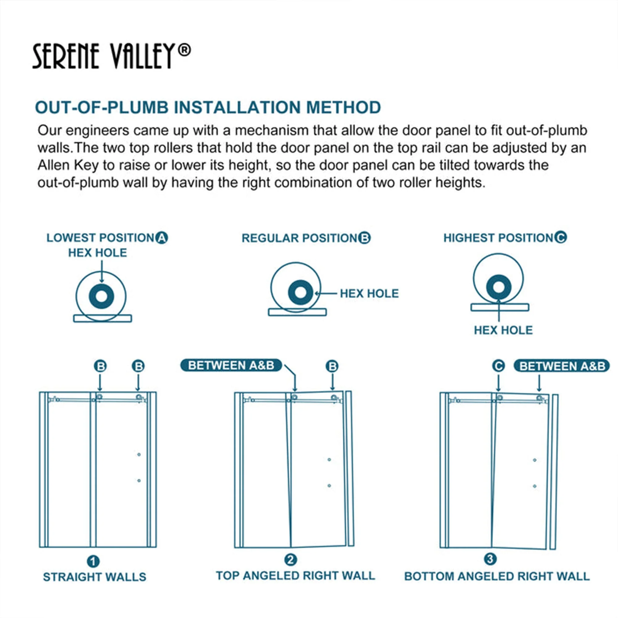 Serene Valley 60 x 66 Inch Square Rail Frameless Sliding Shower Door, Chrome - Image 7