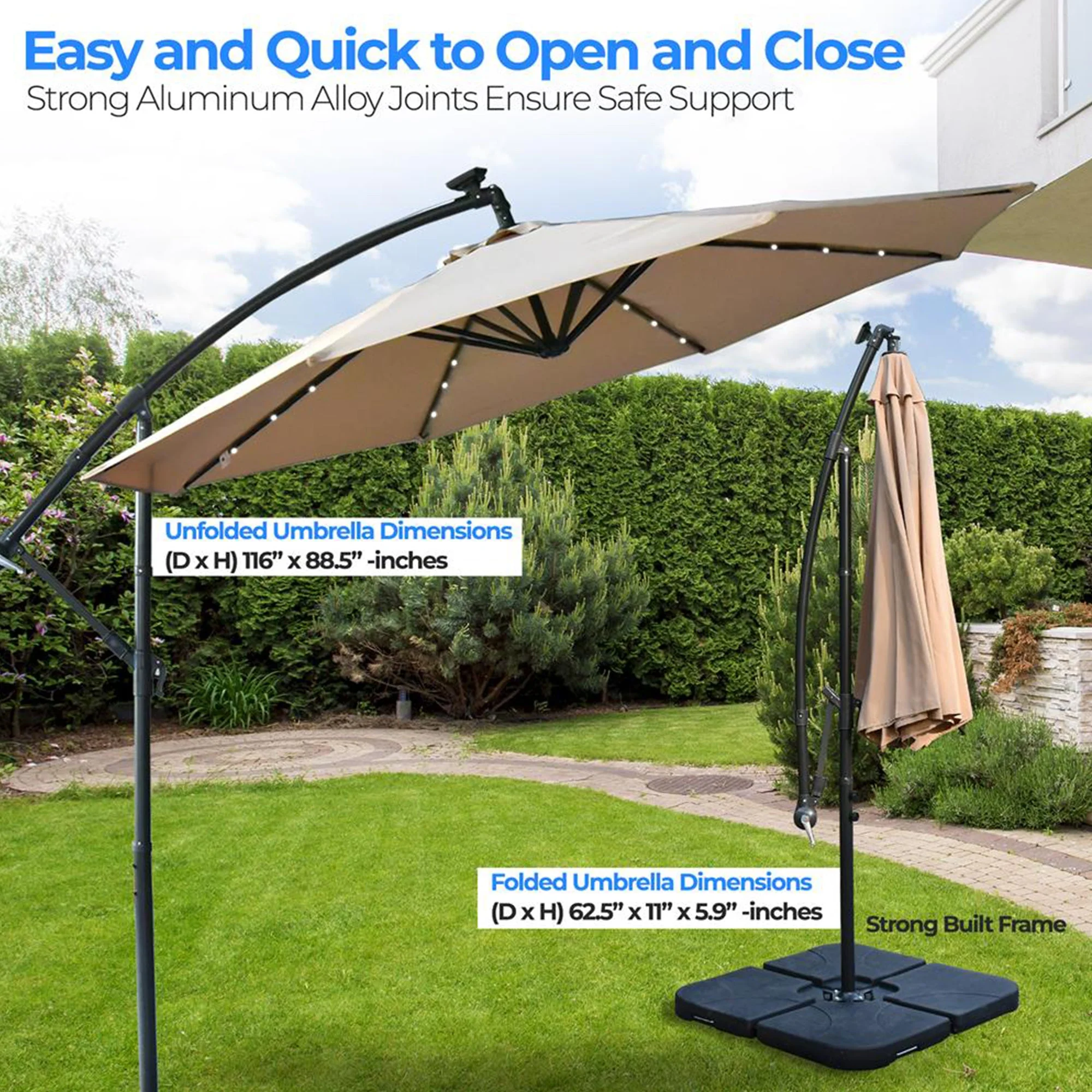 Serenelife 10 Foot Hanging Garden Lawn Deck Patio Umbrella with Push Button Tilt - Image 6