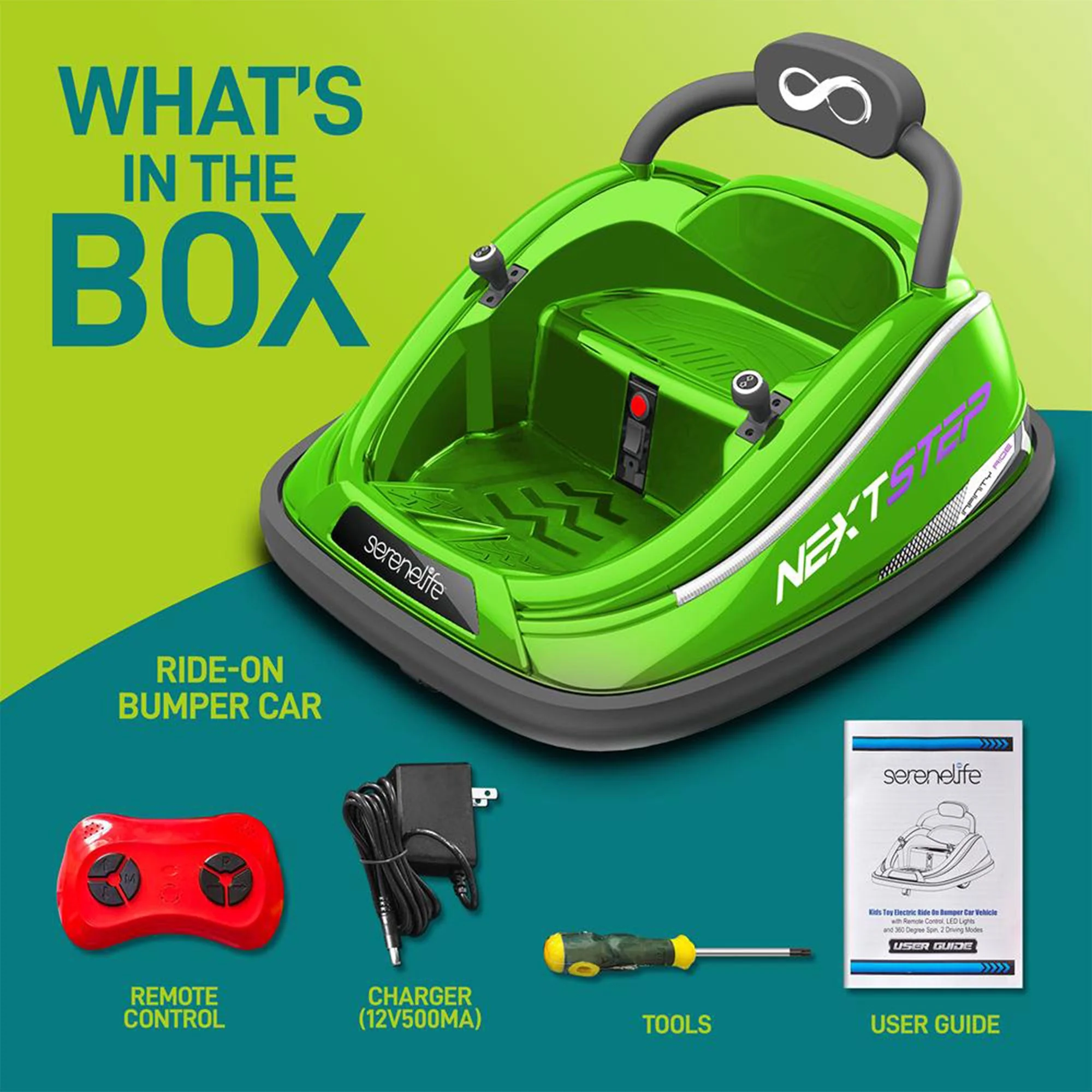 Serenelife 360 Degree Spinning Bumper Car w/Adjustable Belt & Controls, Green - Image 5