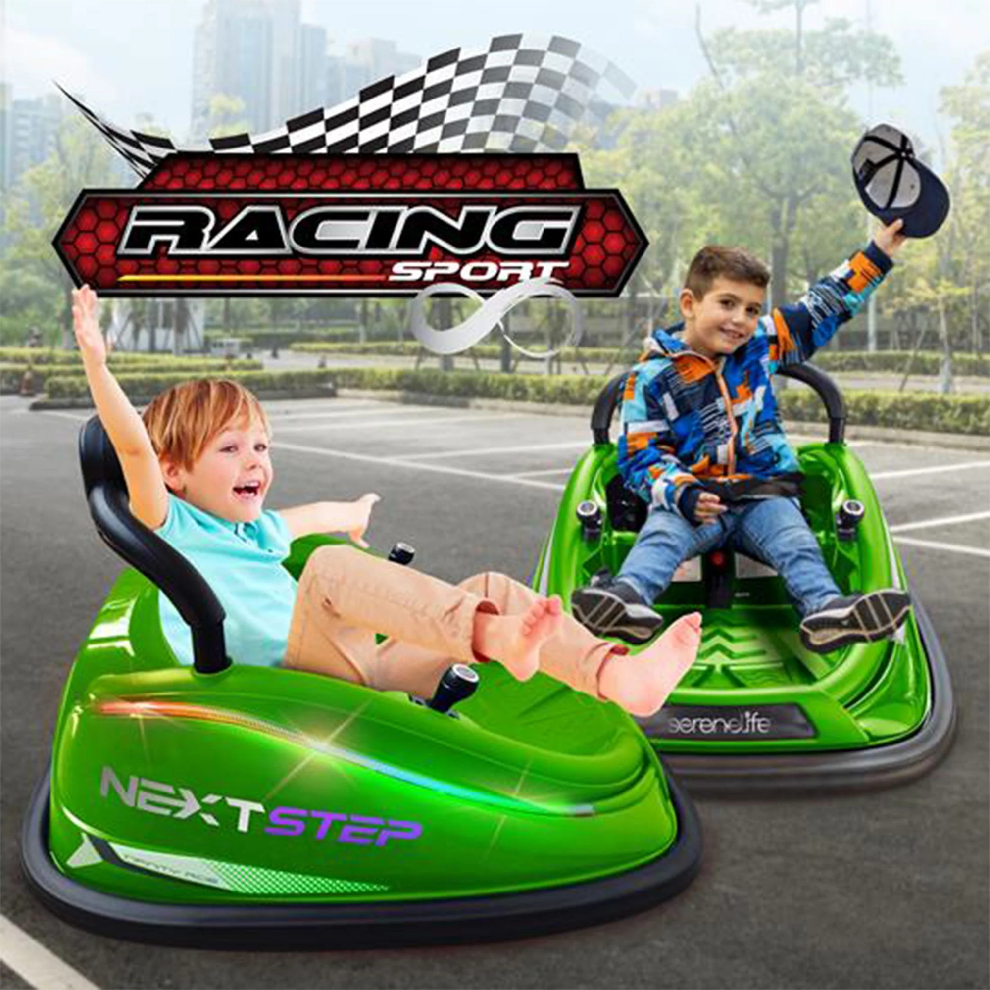 Serenelife 360 Degree Spinning Bumper Car w/Adjustable Belt & Controls, Green - Image 7