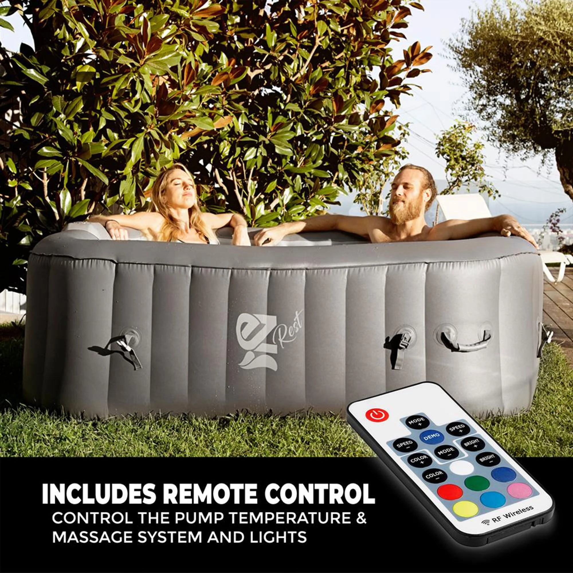 SereneLife Outdoor Portable 6 Person Inflatable Square Hot Tub with Bubble Jets - Image 4