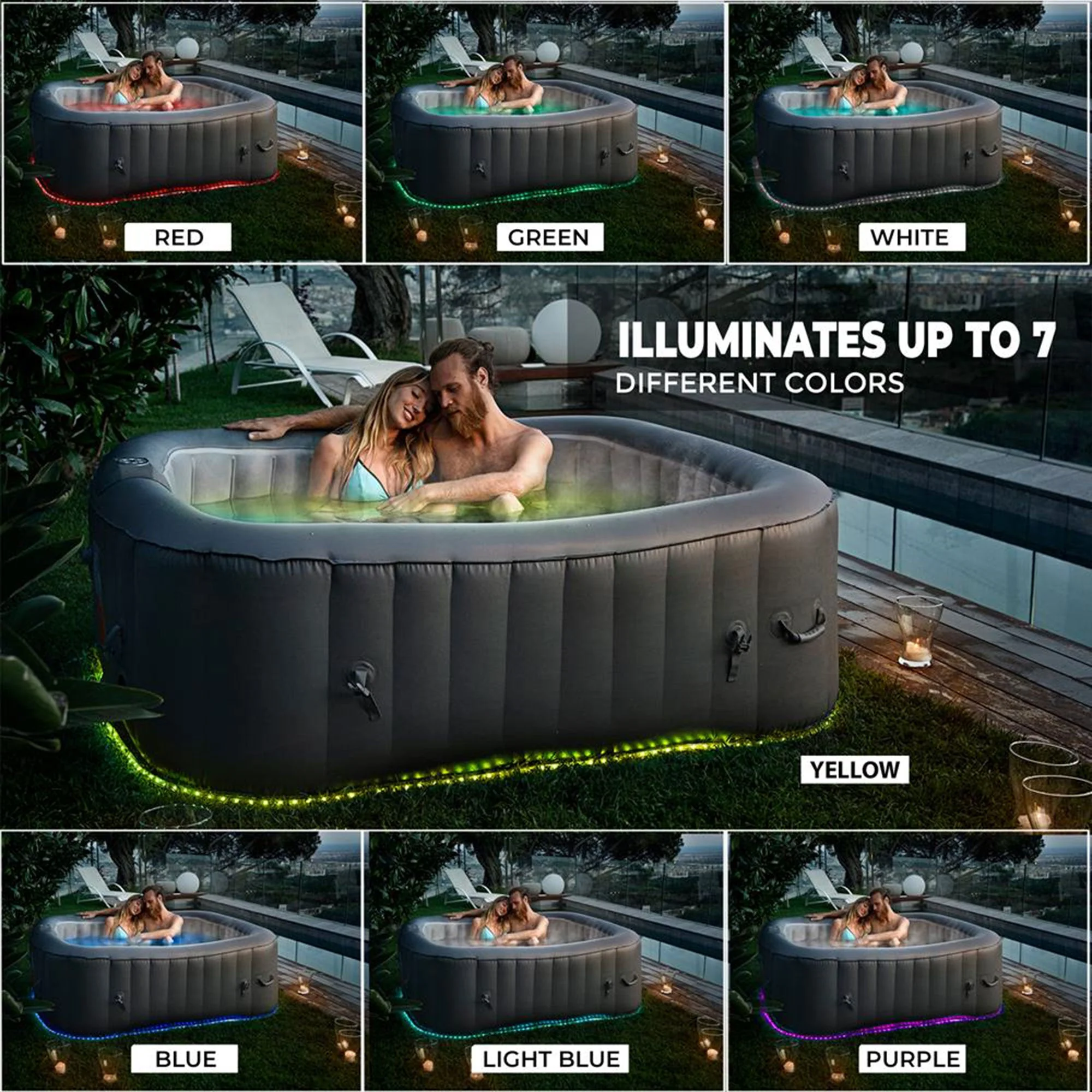 SereneLife Outdoor Portable 6 Person Inflatable Square Hot Tub with Bubble Jets - Image 5