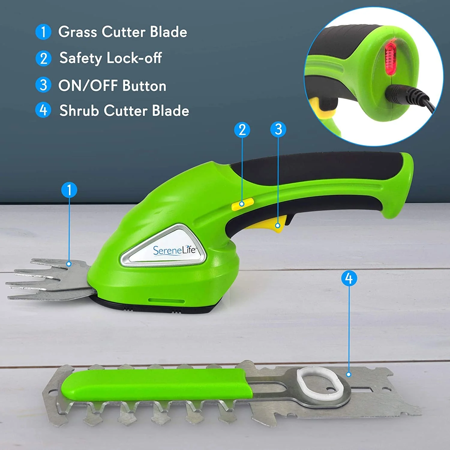 SereneLife Rechargeable Electric Cordless Grass Clipper & Hedge Trimmer (2 Pack) - Image 3