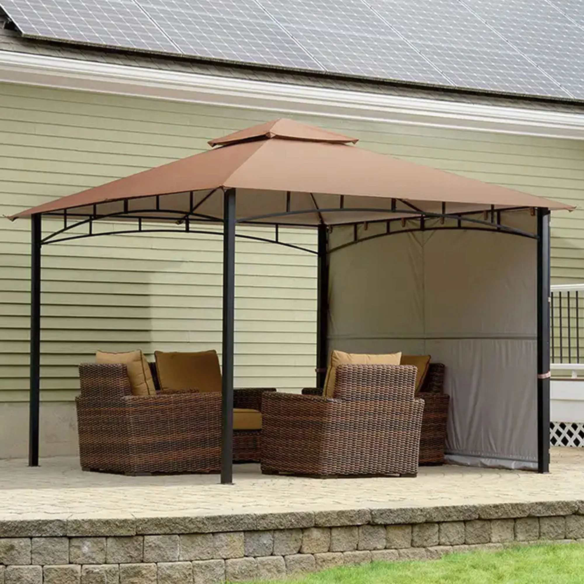 ShelterLogic 11 x 11 Ft Redwood Backyard Gazebo with Retractable Awning, Bronze - Image 4
