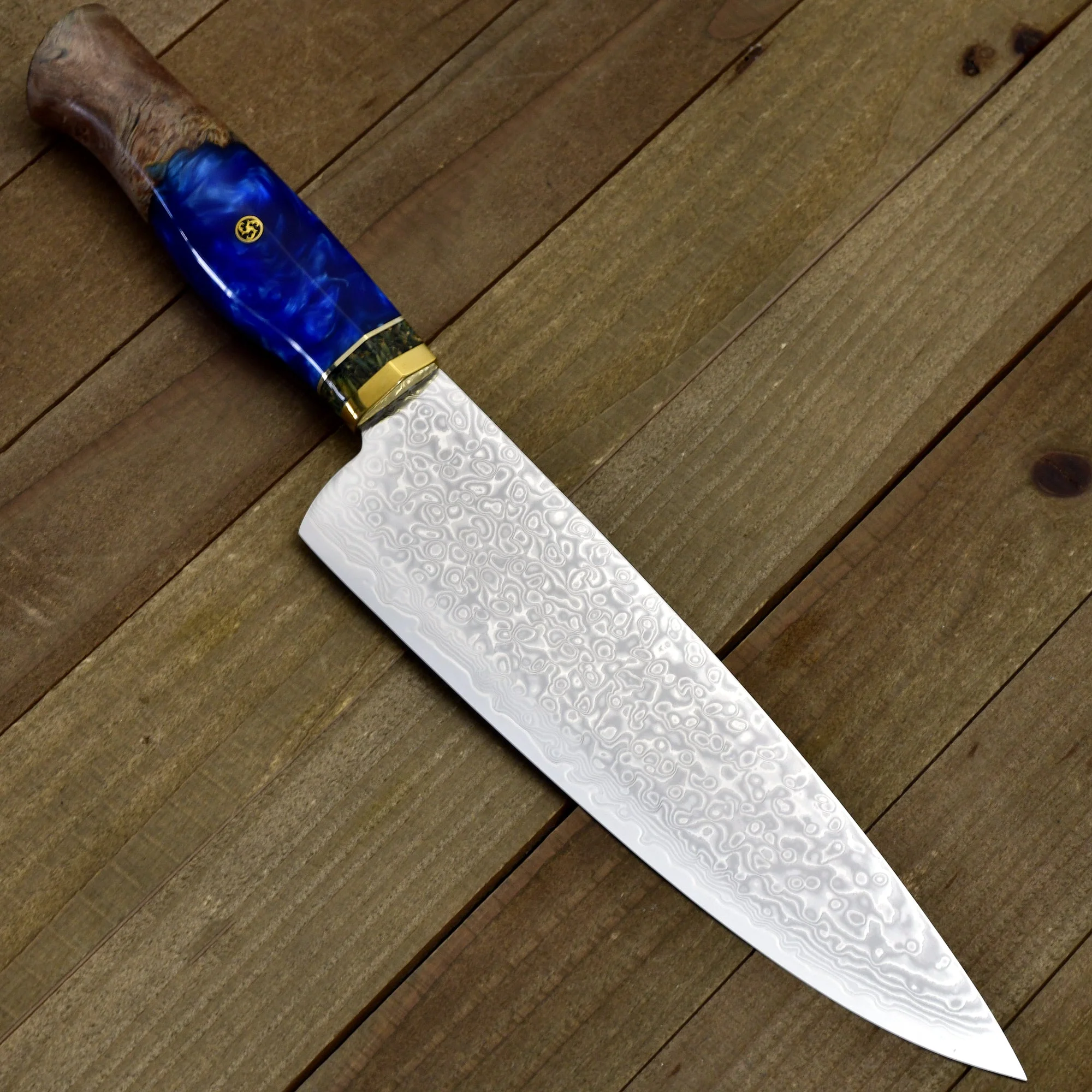 Shinobi VG10 Damascus Chef Knife 8" with Exotic Olive Wood Handle - Image 6