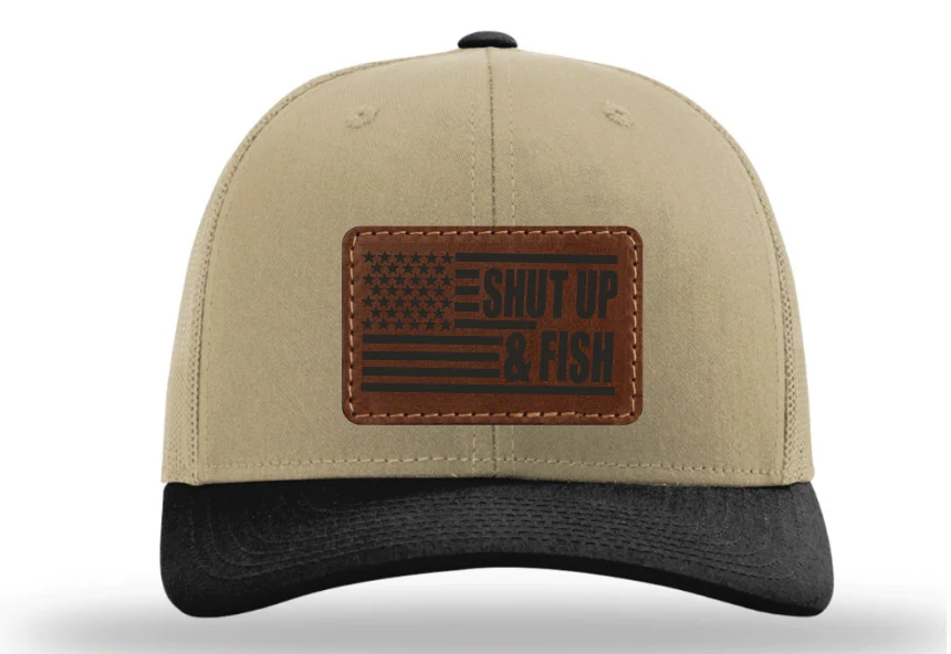 Shut Up & Fish Flag Patch - Khaki/Black