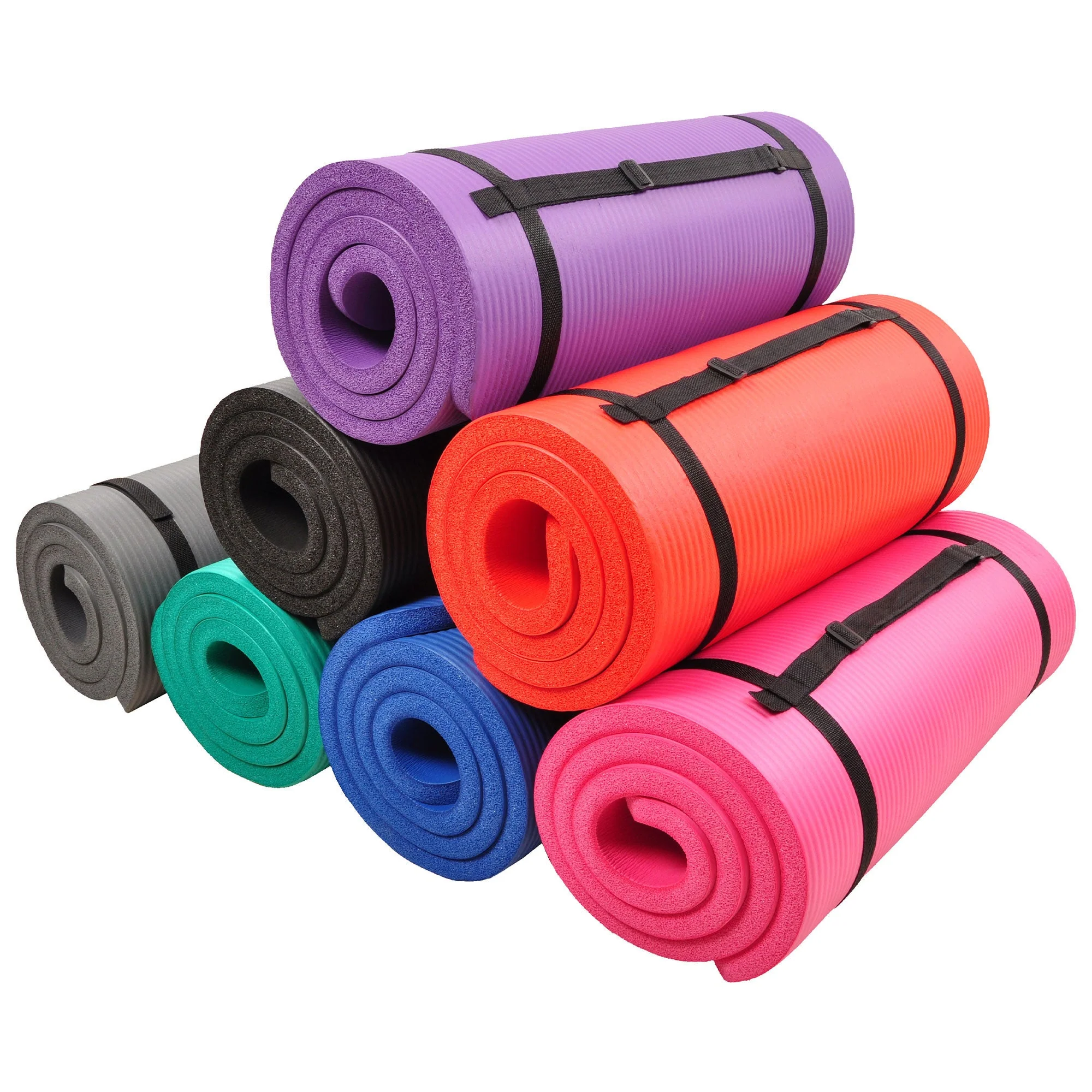 Signature Fitness 1" Extra Thick Exercise Fitness Yoga Mat w/ Carry Strap, Gray - Image 4