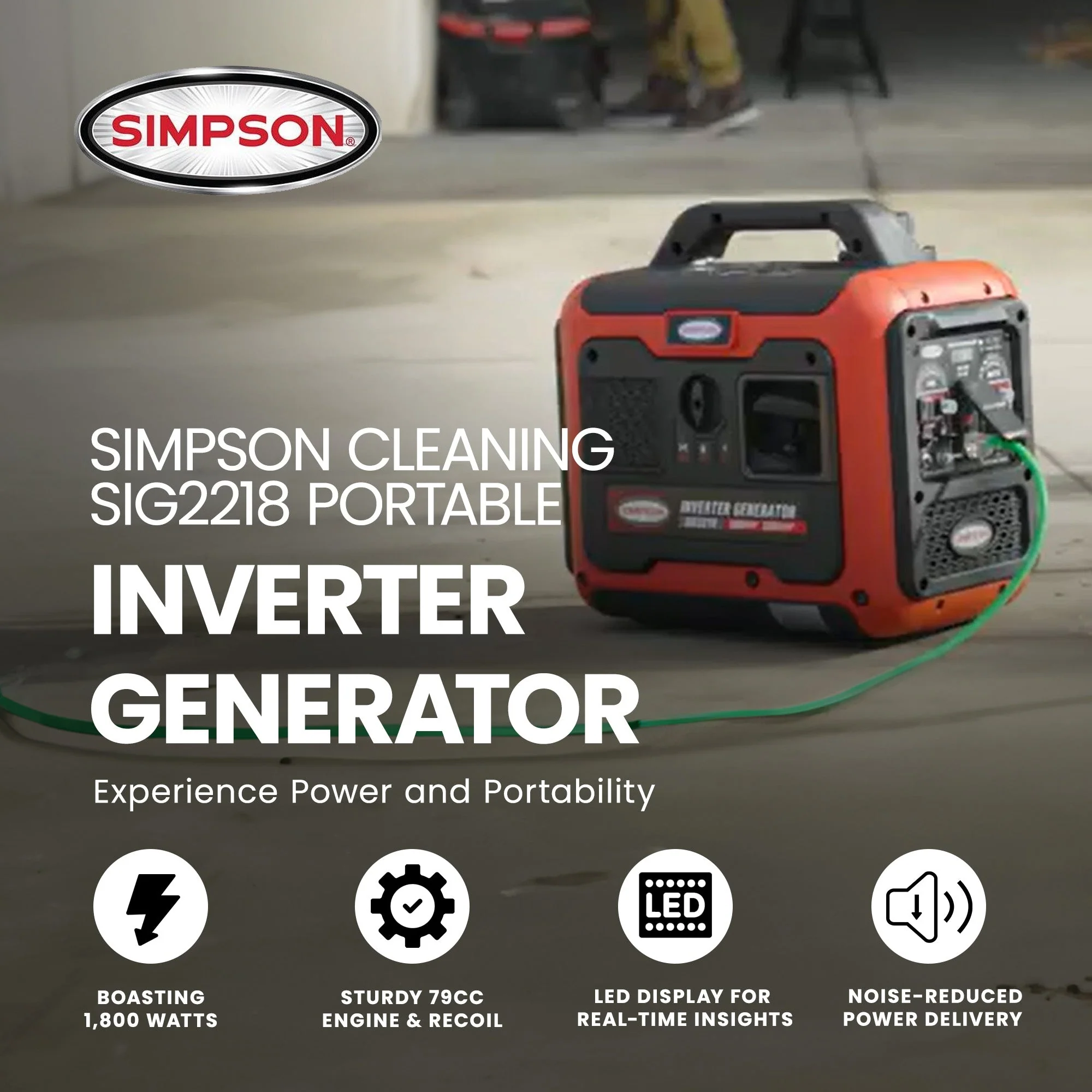 Simpson Cleaning SIG2218 1,800 Watt Portable Inverter Generator with LED Display - Image 2