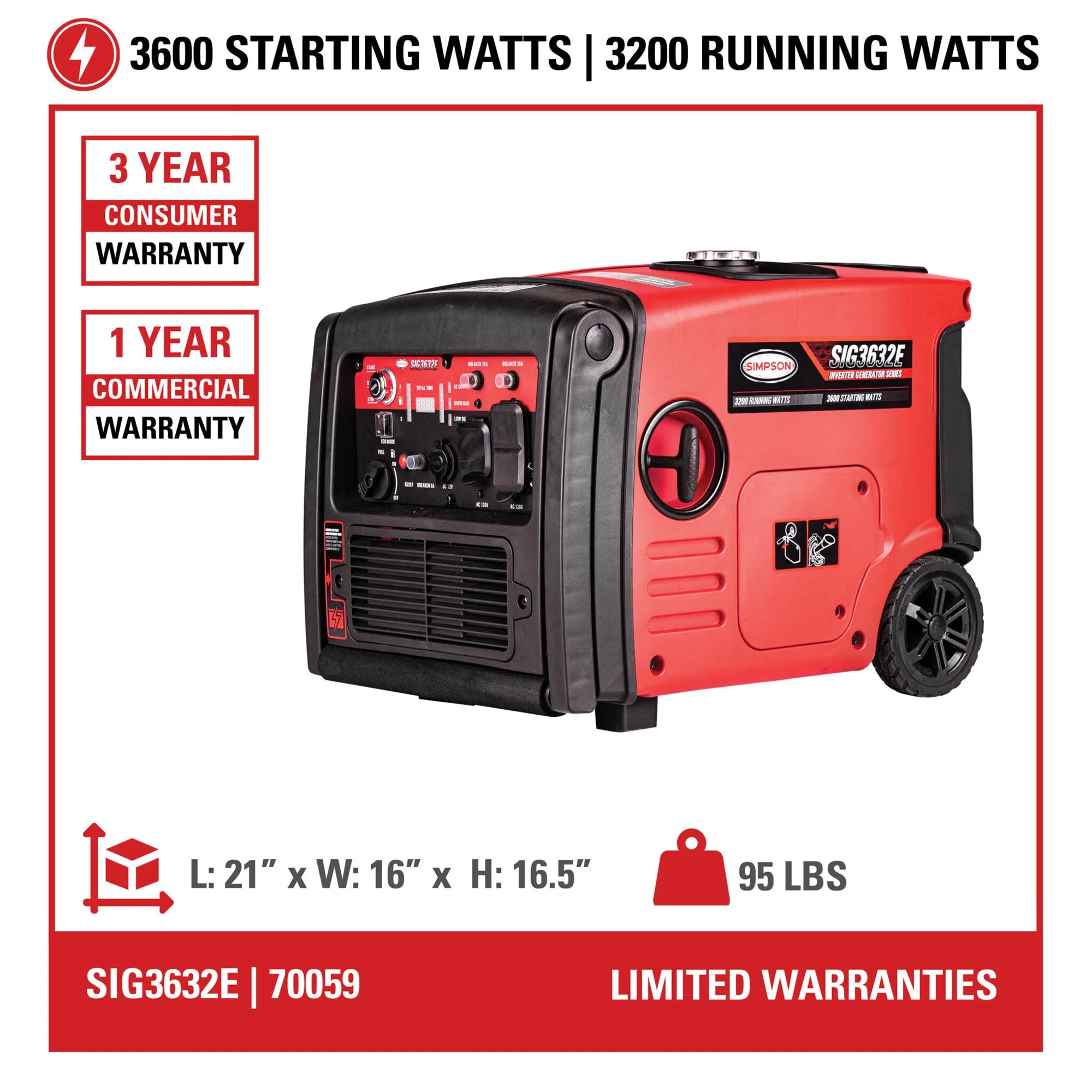 SIMPSON Portable 3200 Watt Gas Inverter Generator and Portable Power Station - Image 3