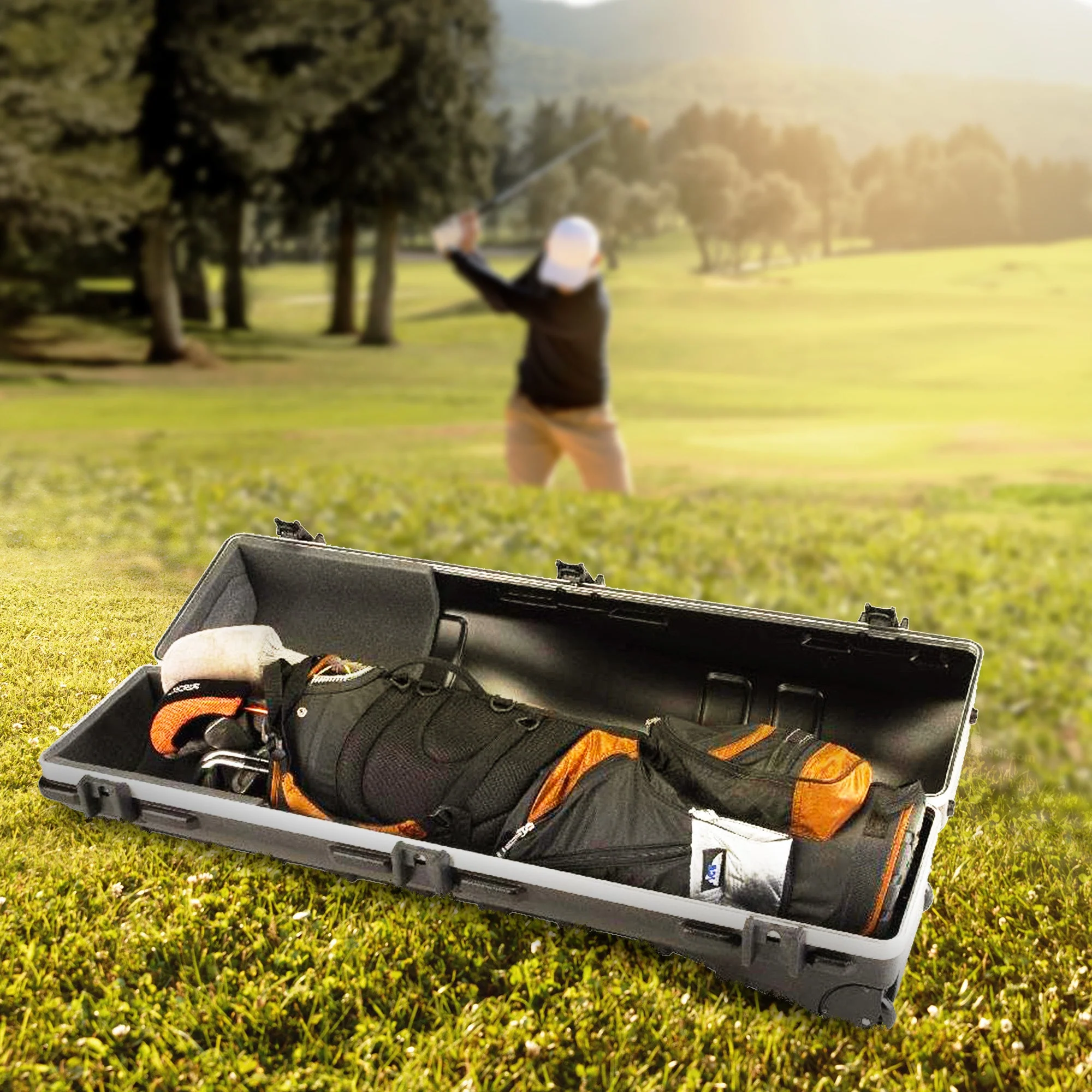 SKB Cases ATA Deluxe Standard Medium Hard Plastic Wheeled Golf Bag Travel Case - Image 5