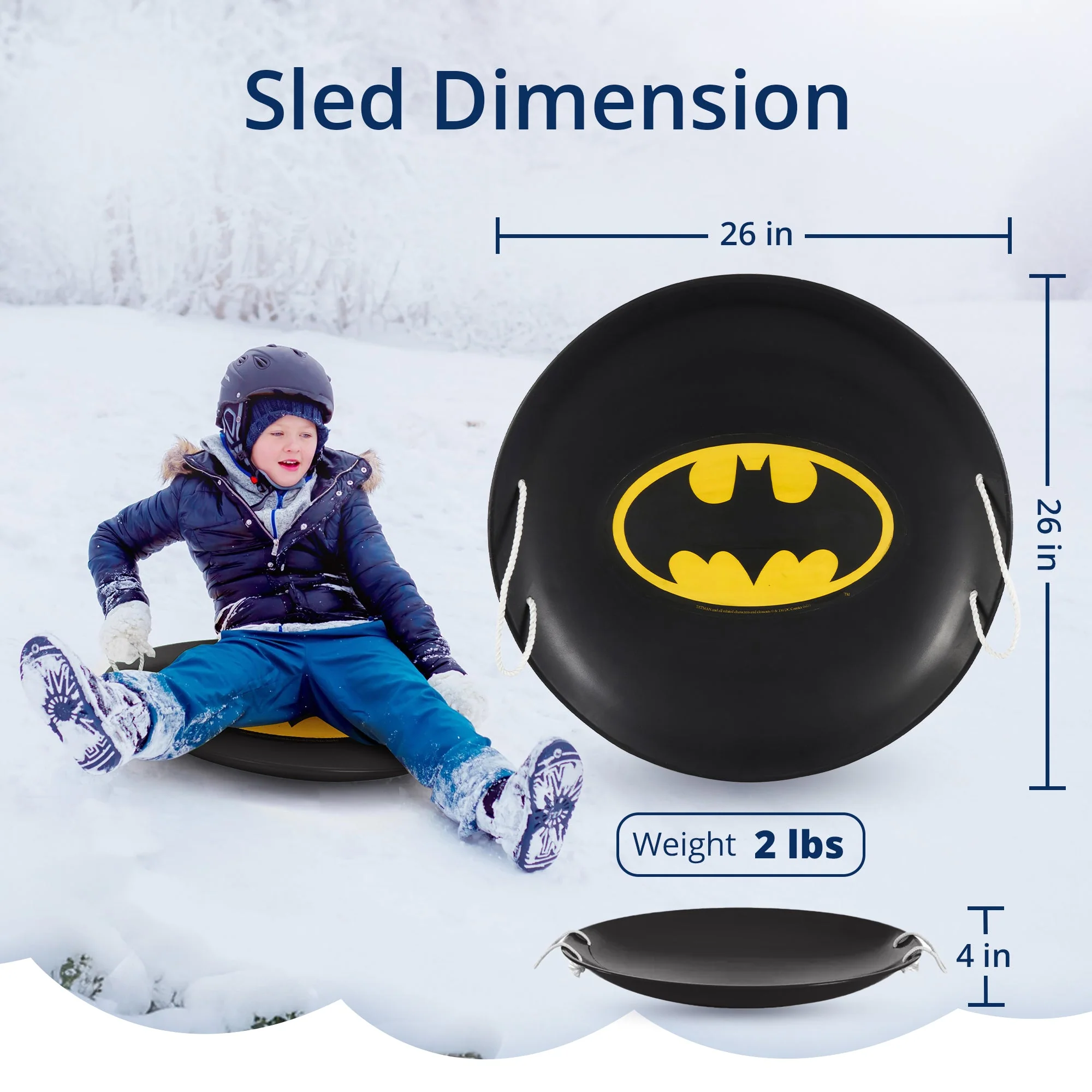 Slippery Racer 26" Heavy Duty Metal Saucer Sled with Rope Handles, Black - Image 2